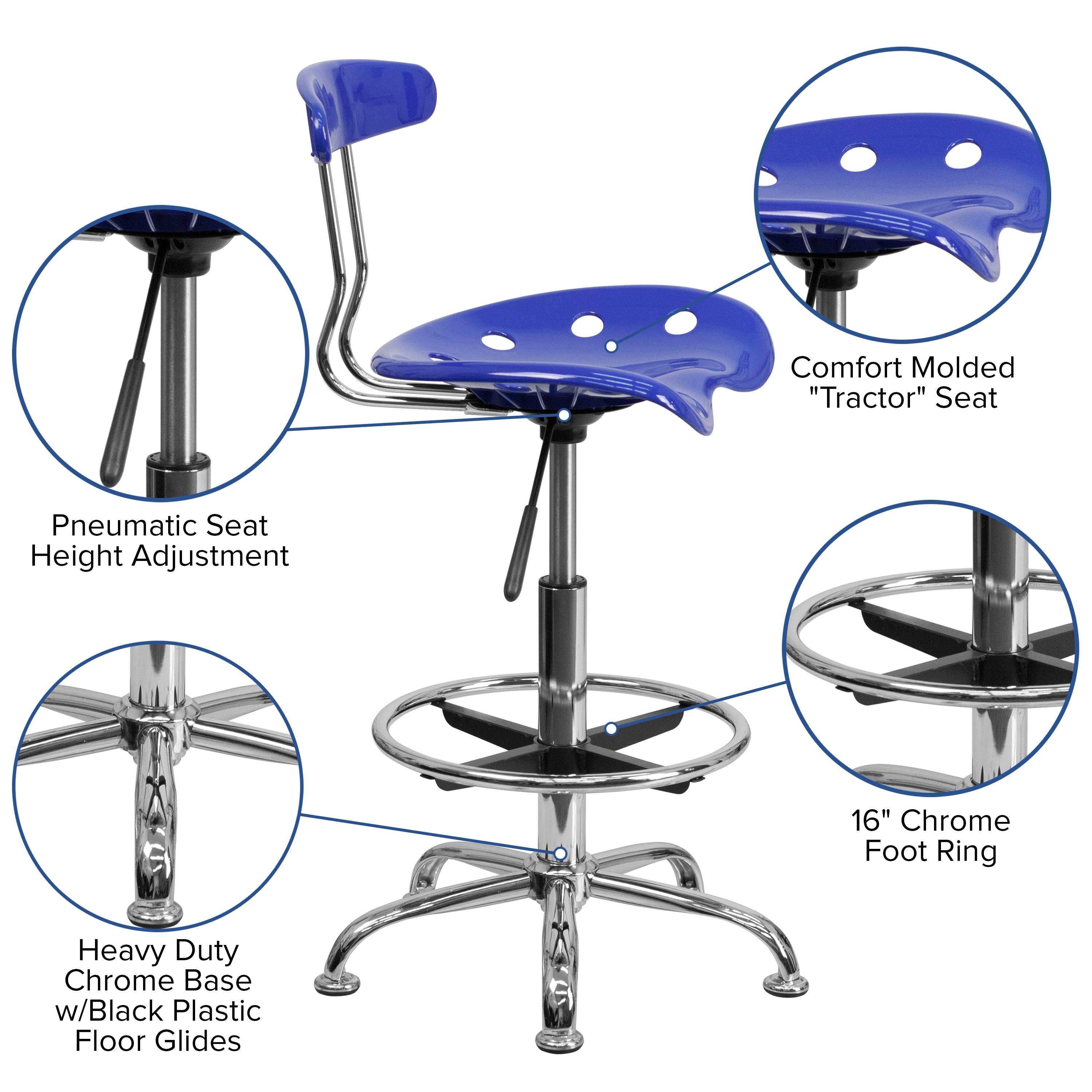 Monroe Vibrant Chrome Drafting Stool with Tractor Seat