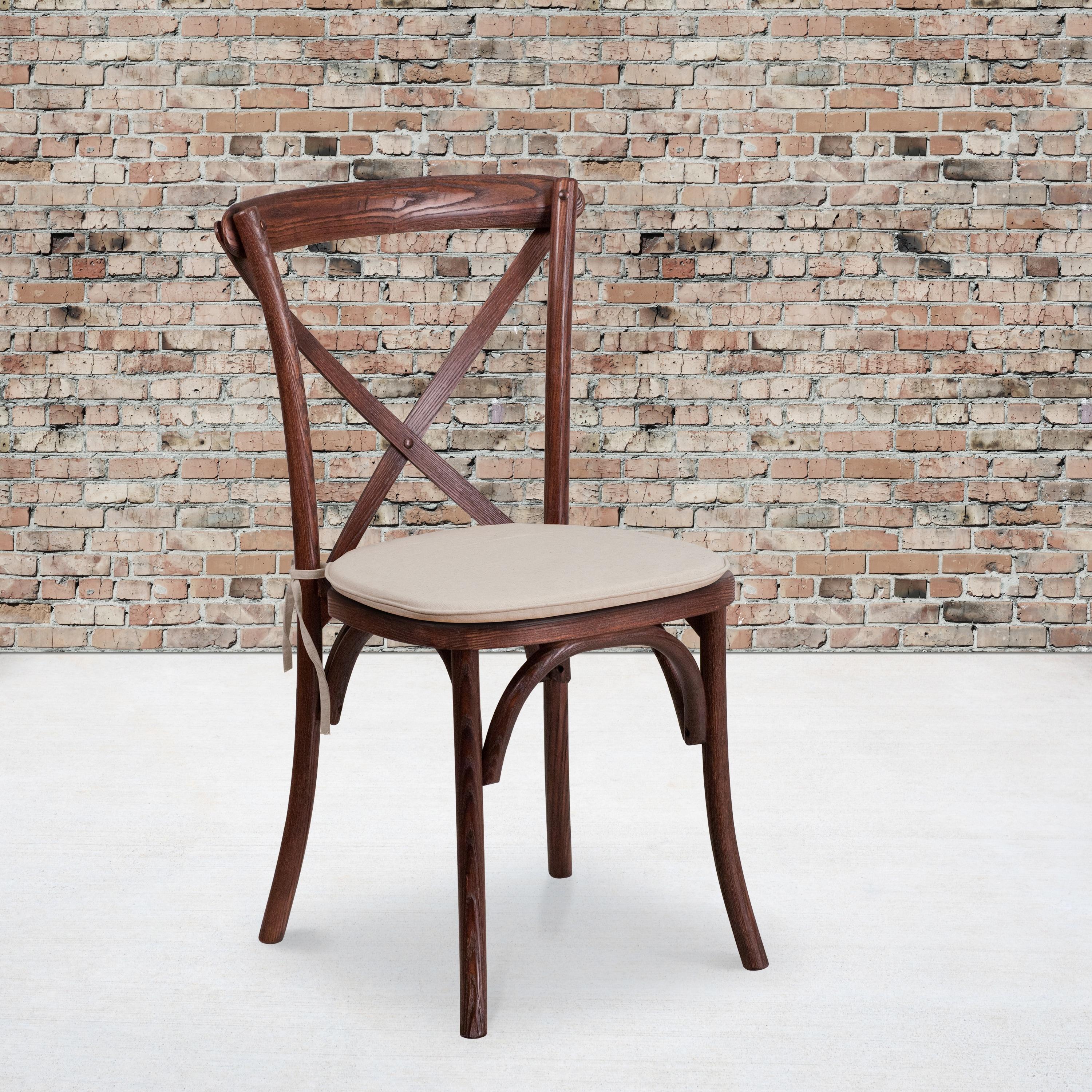 Flash Furniture HERCULES Series Stackable Mahogany Wood Cross Back Chair with Cushion