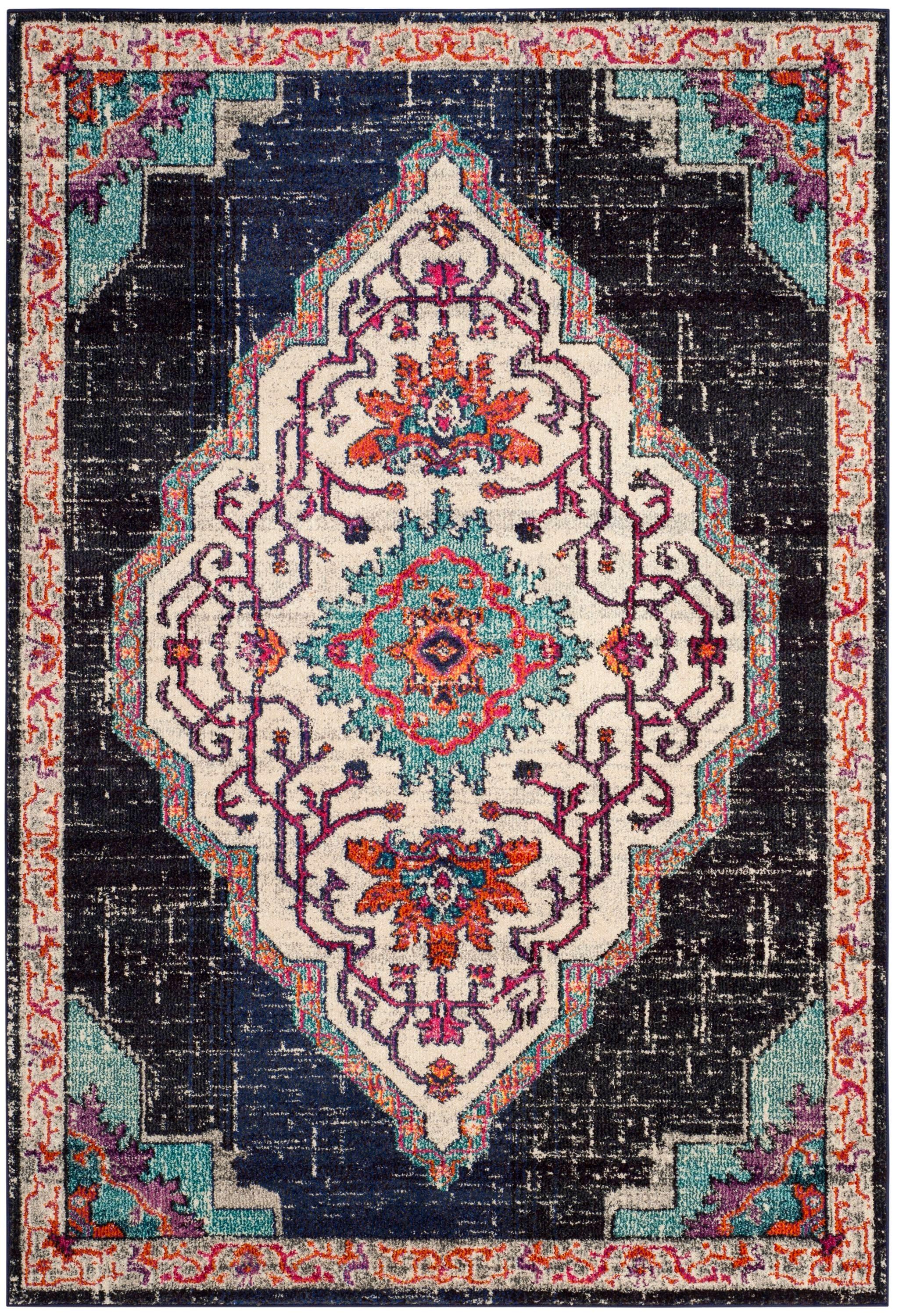 Monaco MNC254 Power Loomed Indoor Area Rug - Black/Blue - 6'7"x9'2" - Safavieh