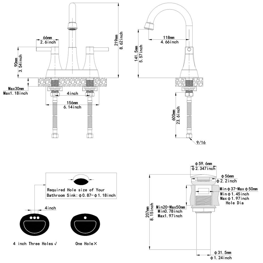 BWE 4 in. Centerset 2-Handle High-Arc Bathroom Faucet