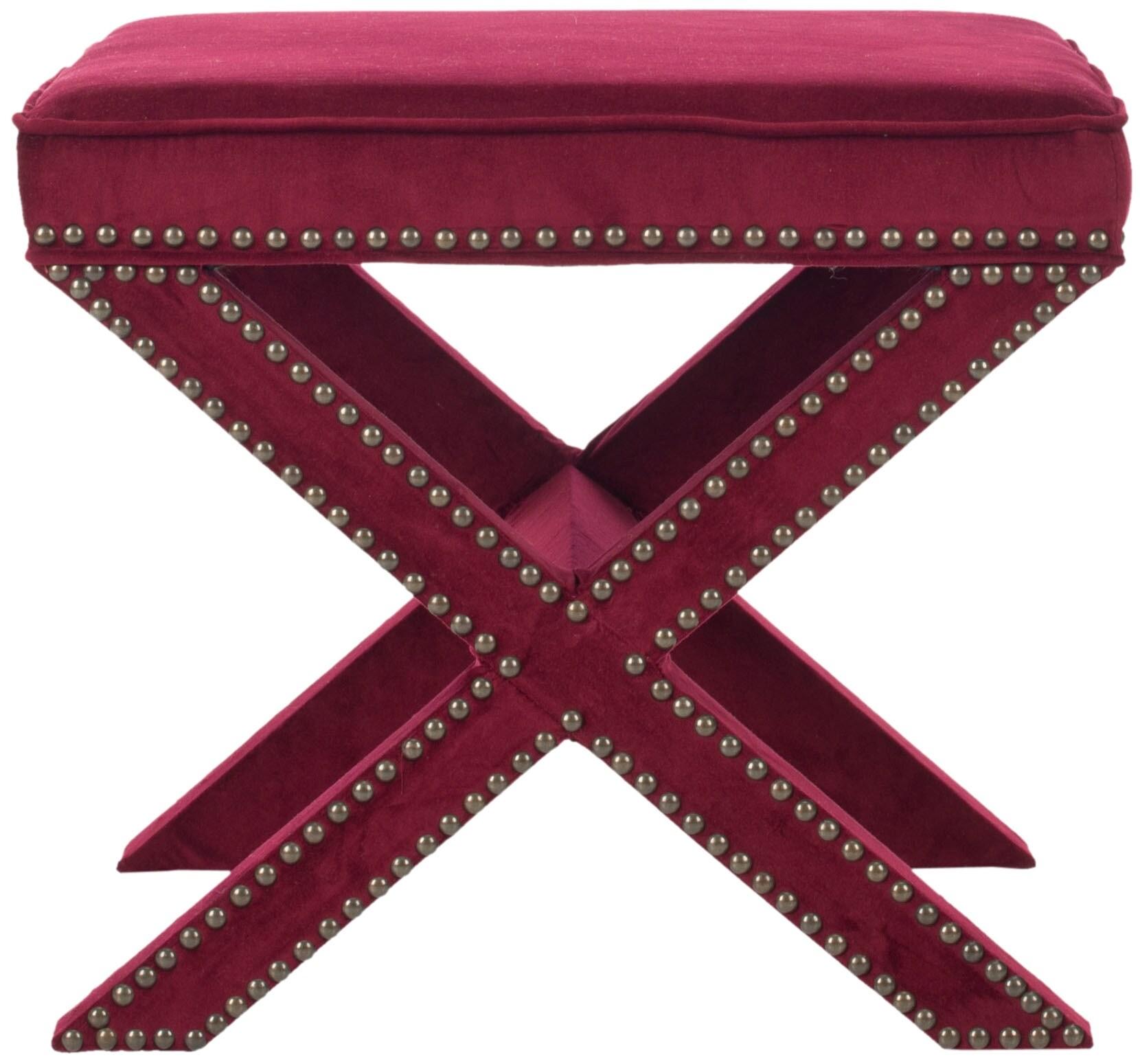 Palmer Ottoman with Brass Nail Heads - Red Velvet - Safavieh