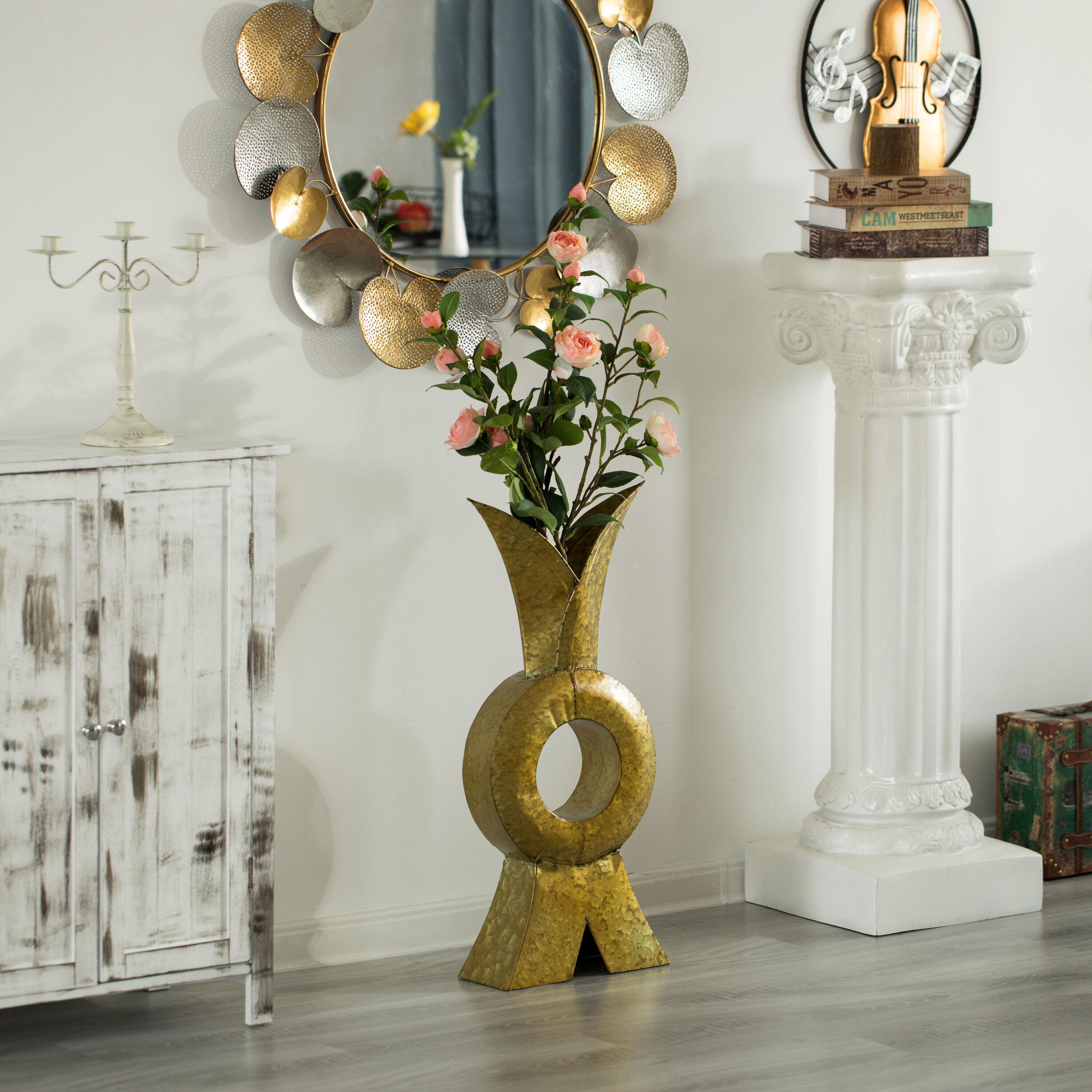 Uniquewise Style Galvanized Gold Metal Design Large Floor Vase for Entryway, Living Room, or Dining Room - Vase for Flowers, Branches, or Greenery