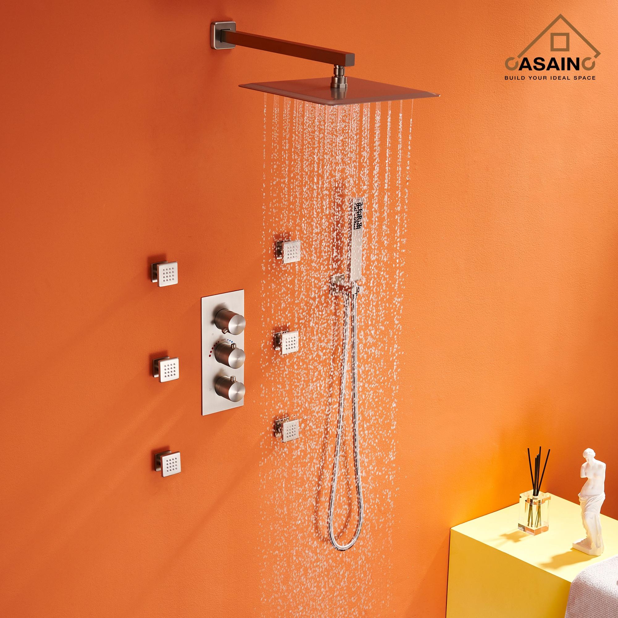 Revitalize 12 Inch Luxury Thermostatic Complete Shower System with Rough-in Valve
