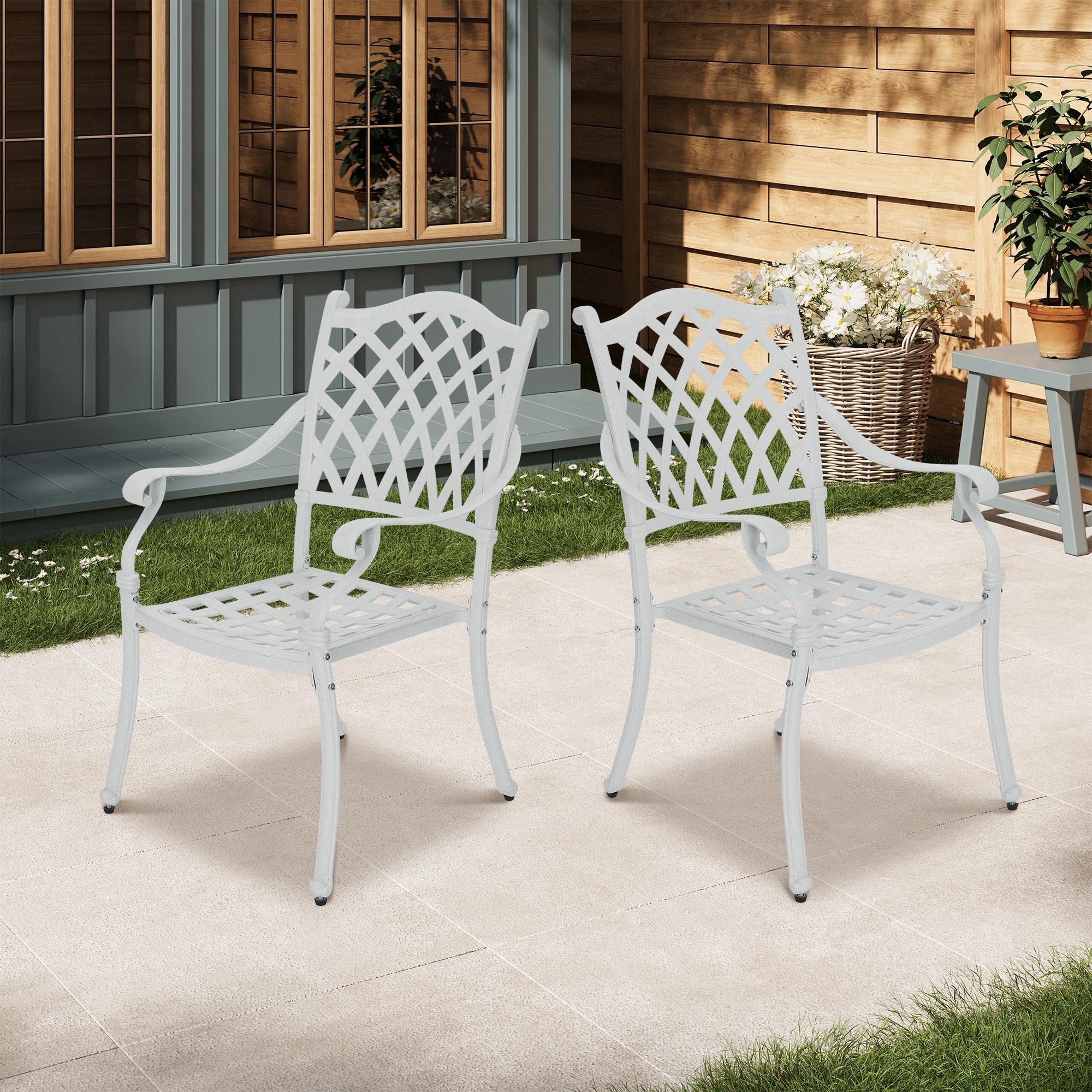 Pittman Outdoor Cast Aluminum Arm Chair, Set of 2, White