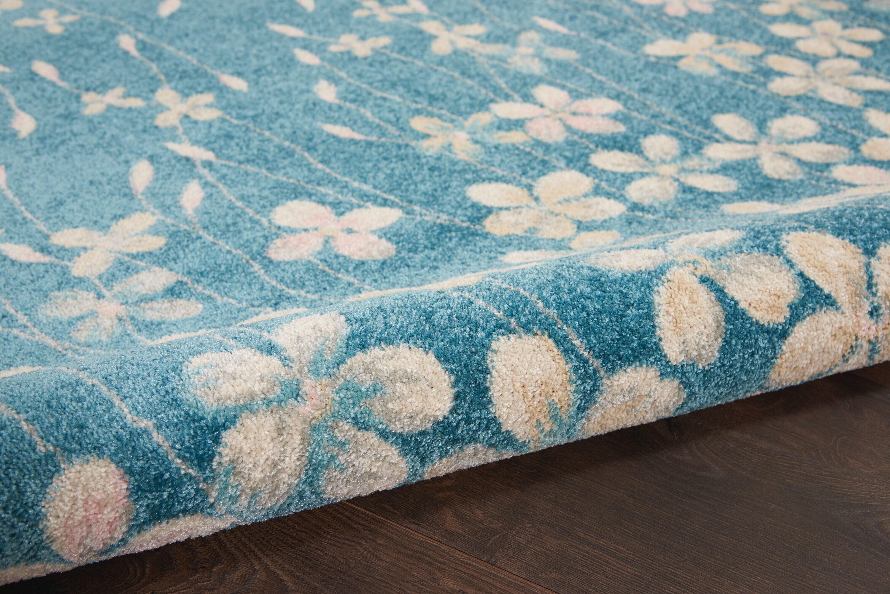 Nourison Tranquil 4' X 6' Turquoise Area Rug Bohemian Botanical Vine and Bloom by Nourison