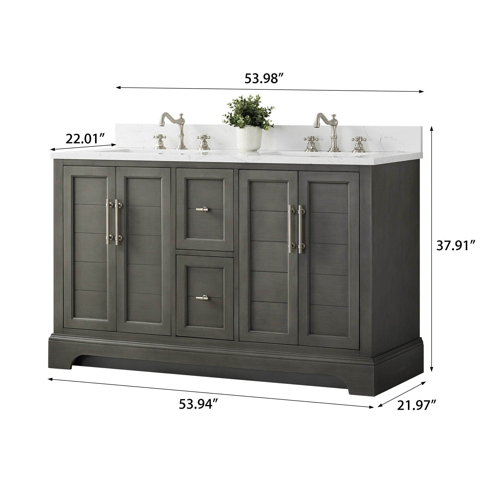 Vanity Art 54 x 22 x 34 in. Single Sink Bathroom Vanity with Quartz Top & Backsplash, Silver Gray