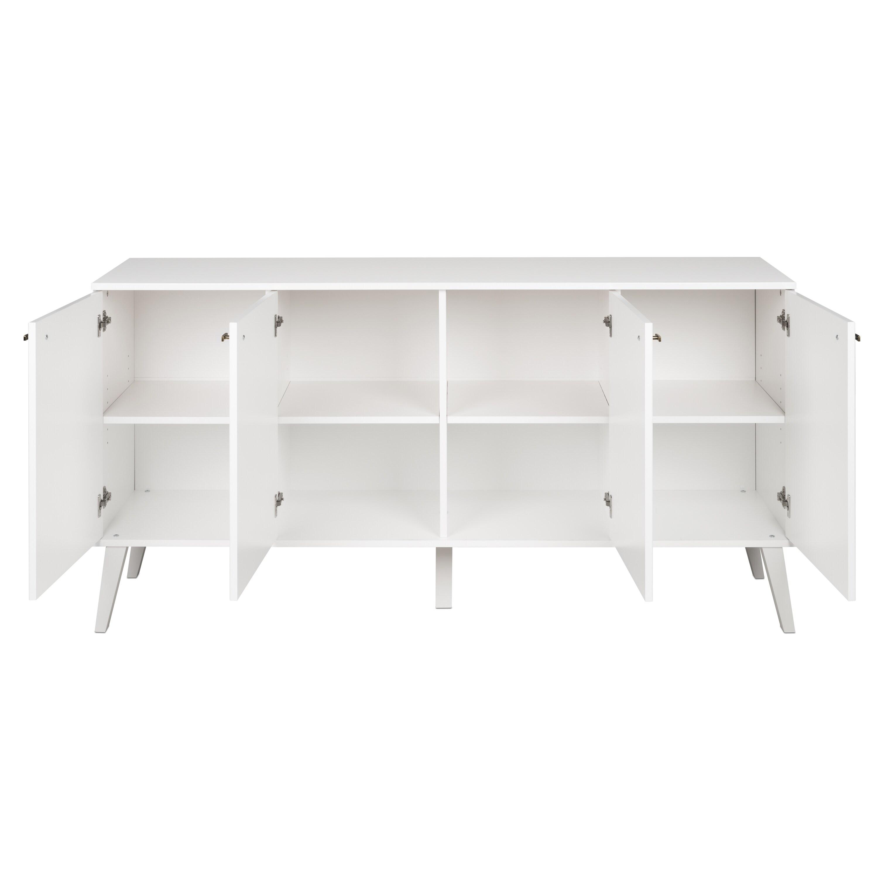 Milo Mid-Century Modern 4 Door Buffet Server White - Prepac: Laminated Storage Cabinet, CARB Certified