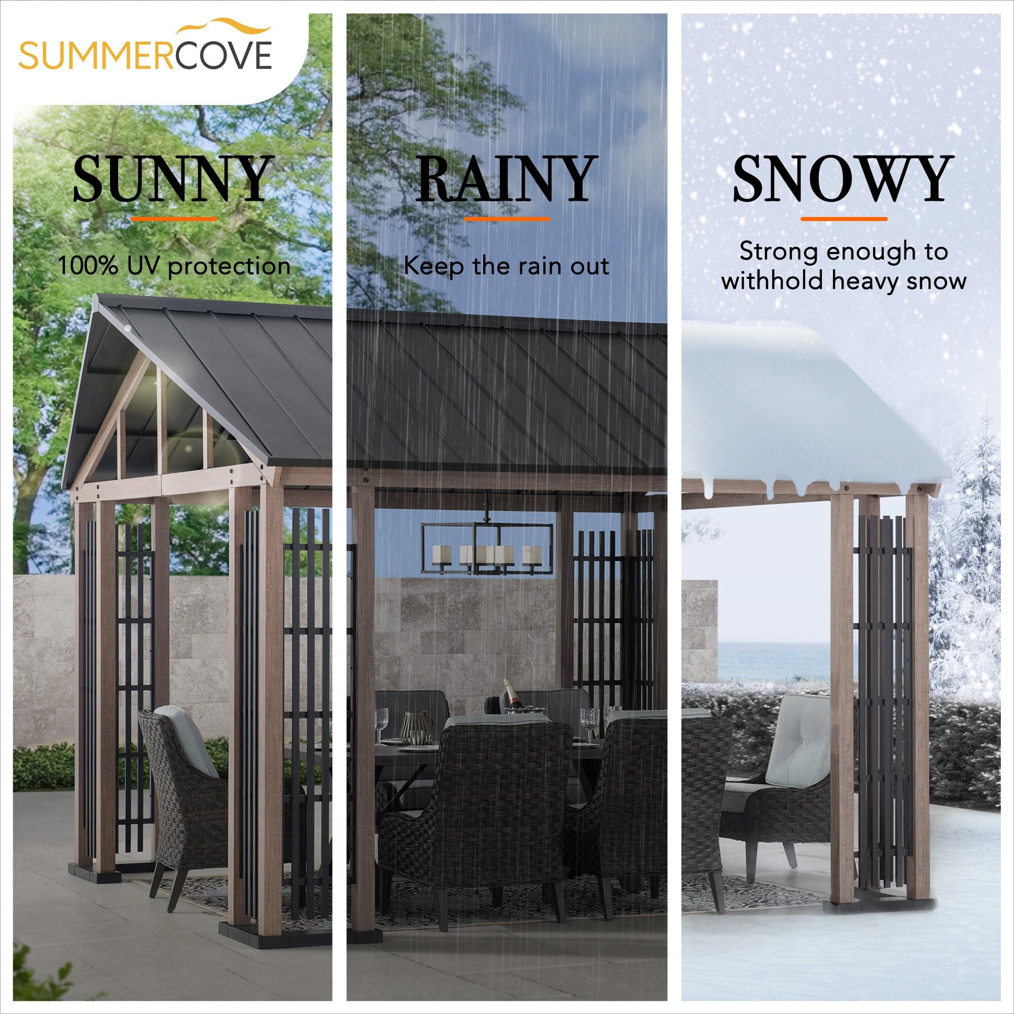 Sunjoy 11x13 ft. Hardtop Gazebo Outdoor Galvanized Steel Gazebo w/ Metal Gable Roof and Movable Ceiling Hook, Suitable for Patio & Backyard, Black