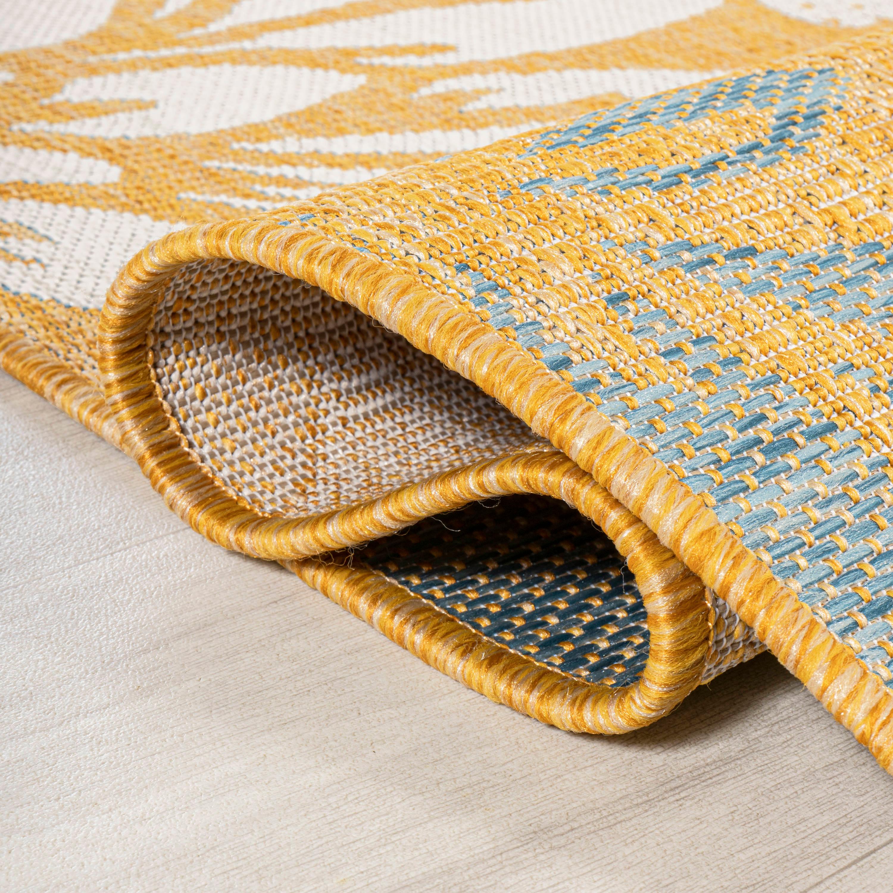 5' x 5' Zinnia Modern Floral Textured Weave Indoor/Outdoor Area Rug, Yellow/Cream - JONATHAN Y