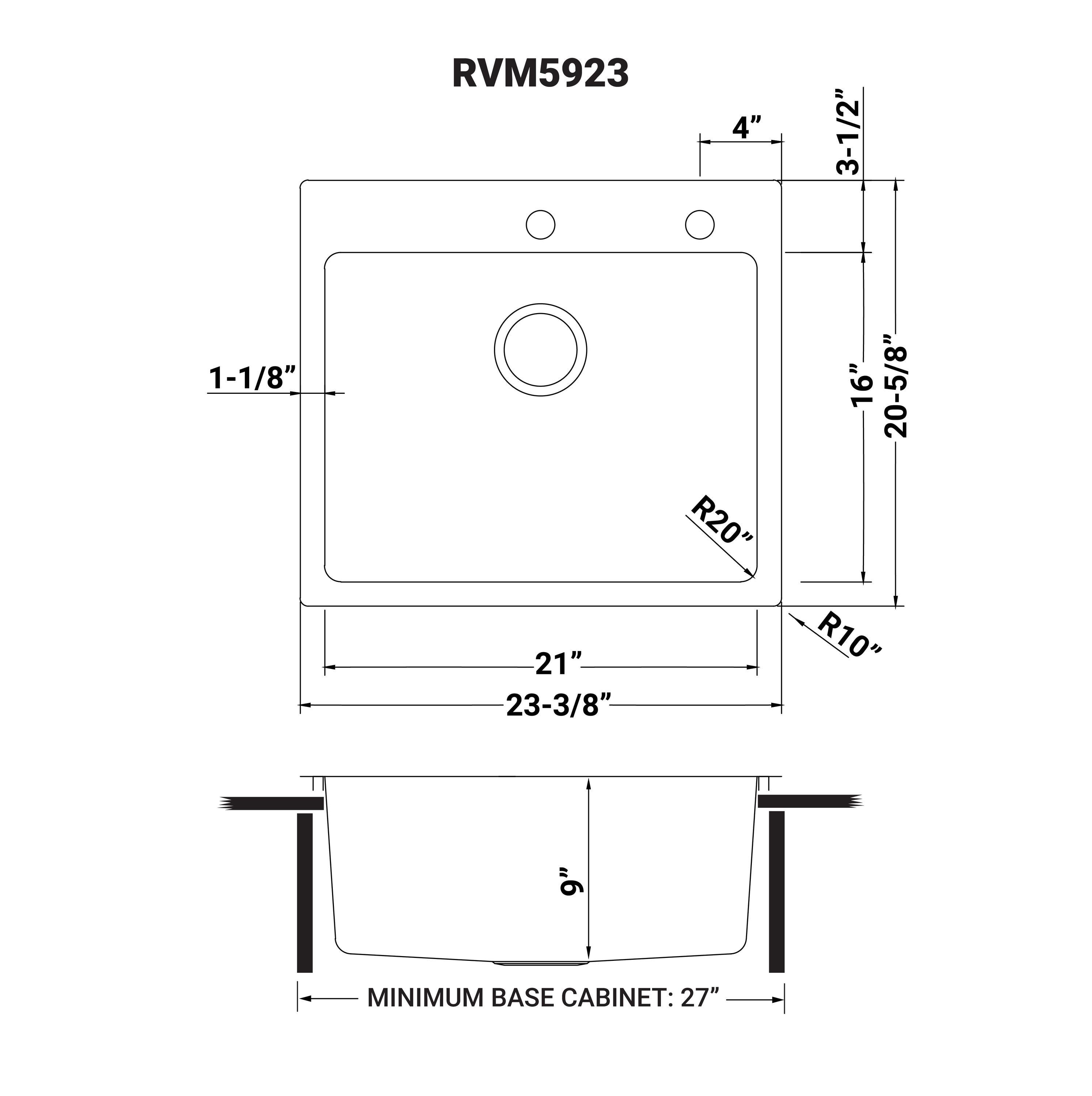 Ruvati 23 x 20 inch Drop-in Topmount Kitchen Sink 16 Gauge Stainless Steel Single Bowl