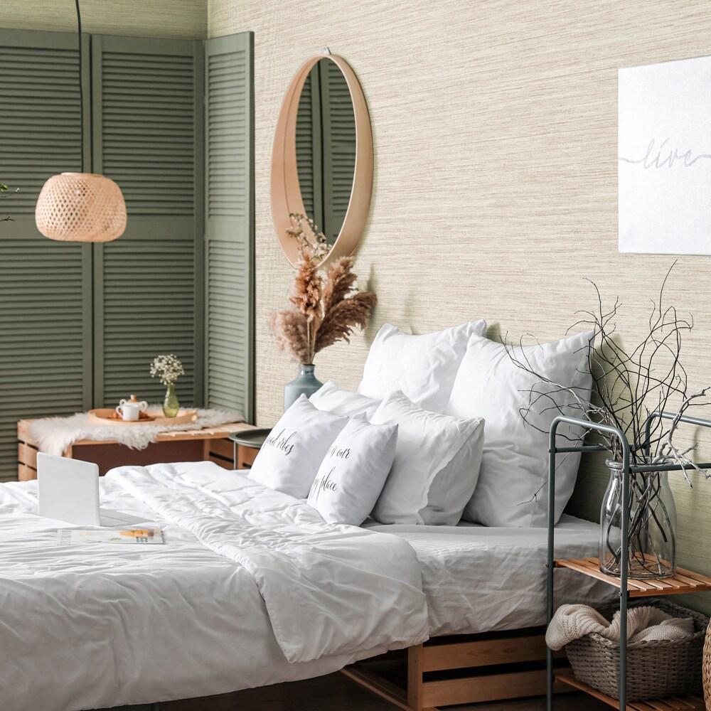 Tempaper & Co.® Faux Horizontal Grasscloth Removable Peel and Stick Wallpaper, Textured Ecru, 28 sq. ft.: Vinyl, Prepasted, Abstract Pattern