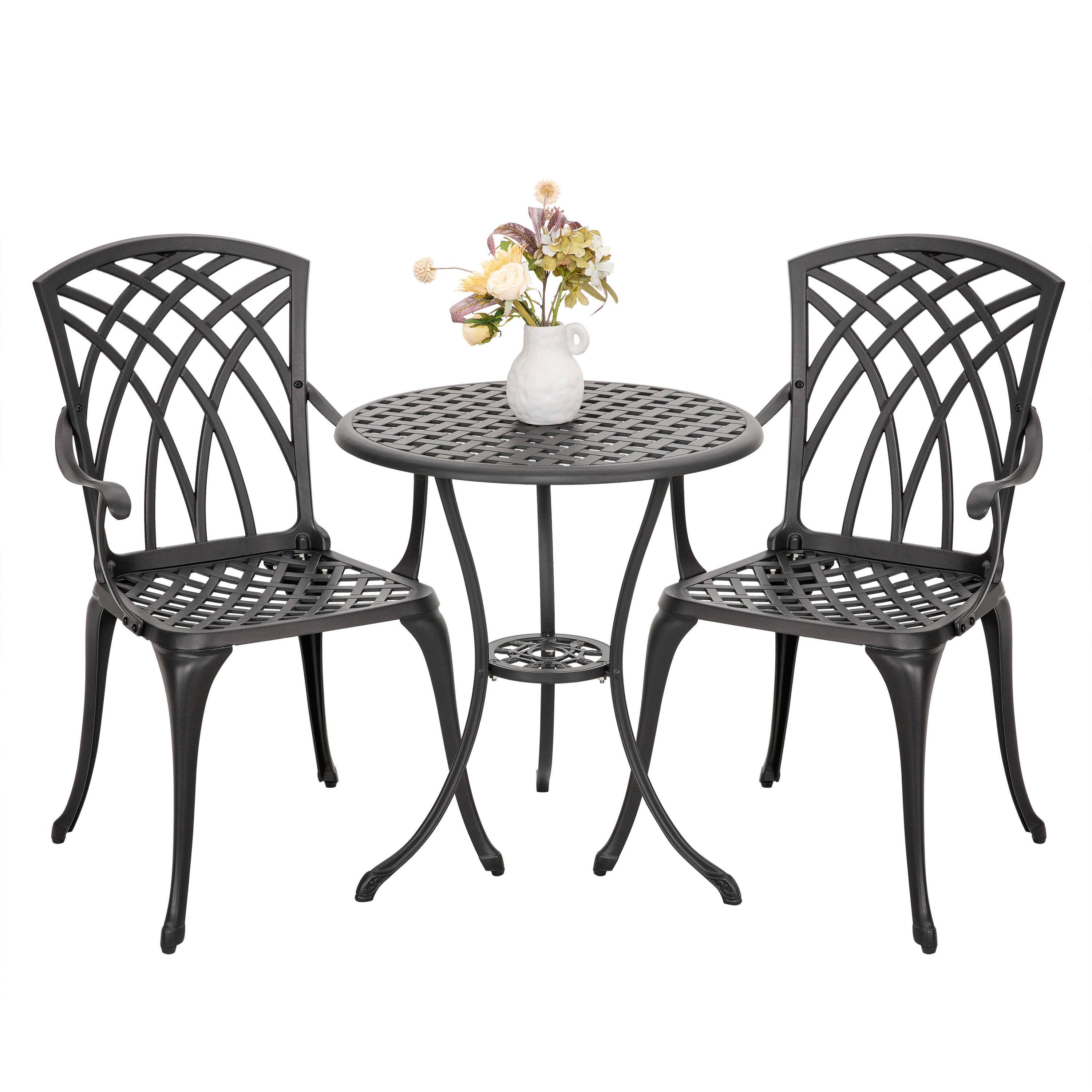 Black Aluminum 3-Piece Bistro Set with Round Table