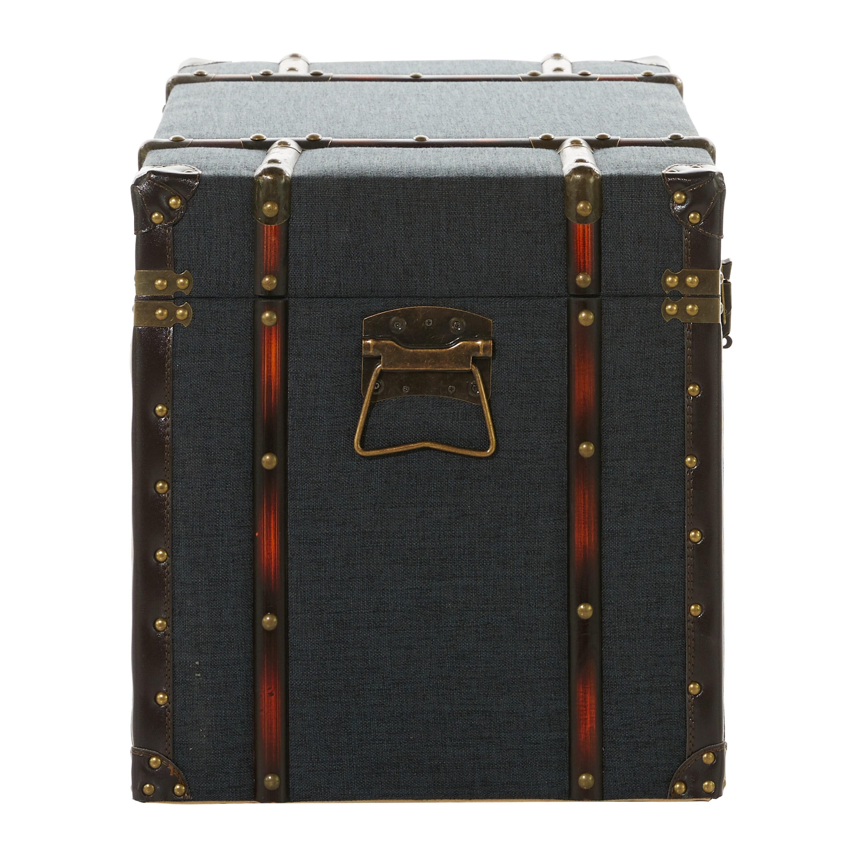 DecMode 24" x 13" Blue Linen Fabric Nesting Upholstered Trunk with Buckle Hinged Top, 3-Pieces