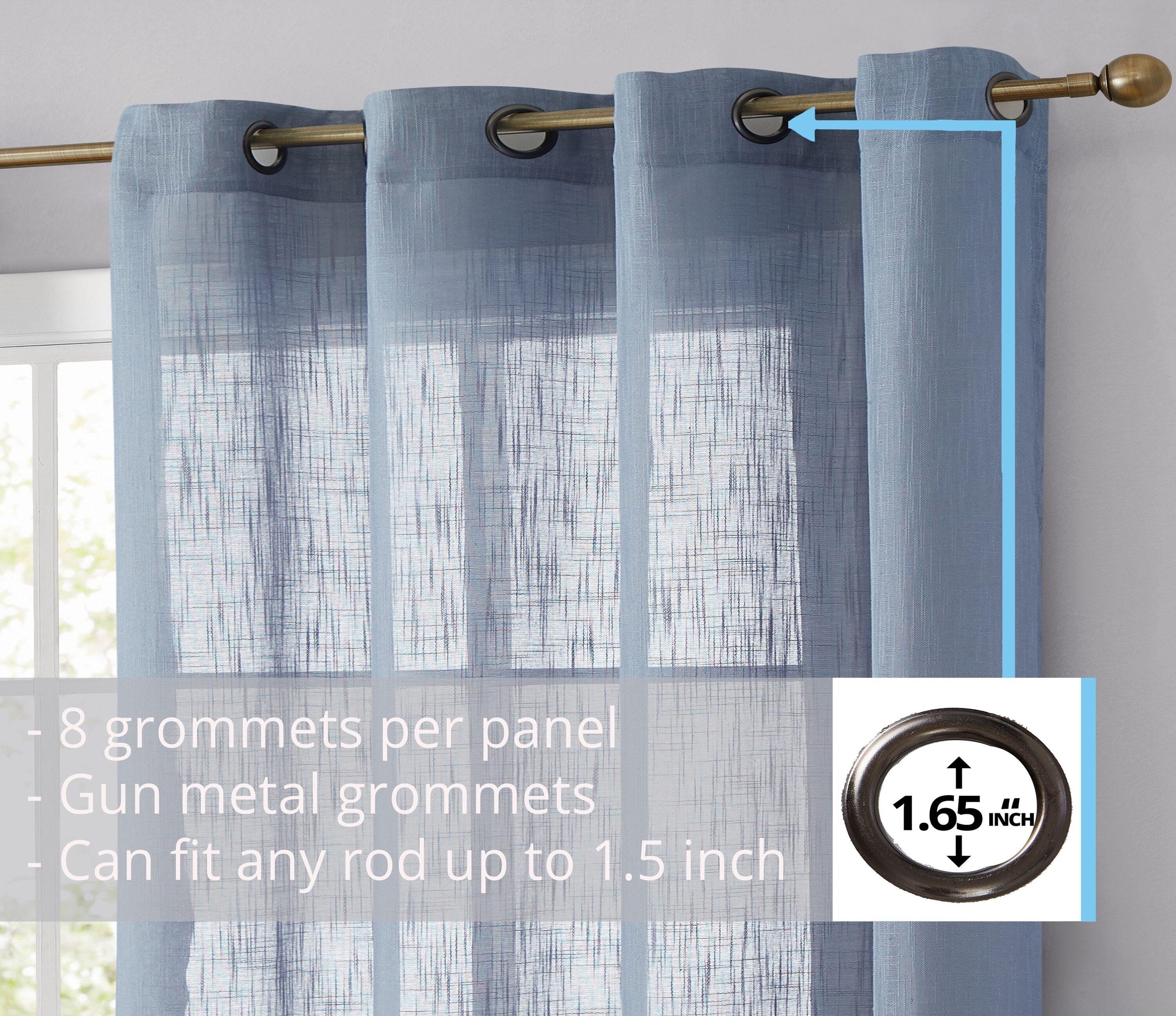 THD Serena Faux Linen Textured Semi Sheer Transparent Window Grommet Long Thick Curtain Panels, Pair