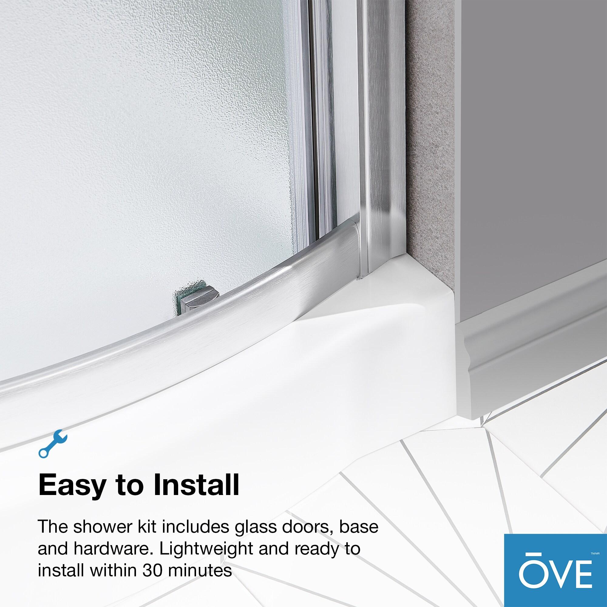 Ove Decors 15SKA-BREF34-SATAC OVE Decors Breeze 35 in. Round Shower Kit w/ Frosted, Base, Wall