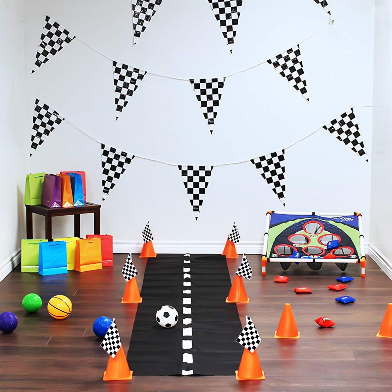 100 Feet Checkered Pennant Banner - 48 Flags (12" x 18") Sports Racing Car Themed Party Decorations