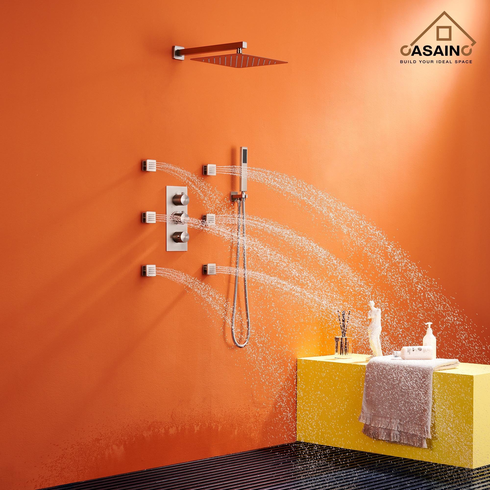 Revitalize 12 Inch Luxury Thermostatic Complete Shower System with Rough-in Valve