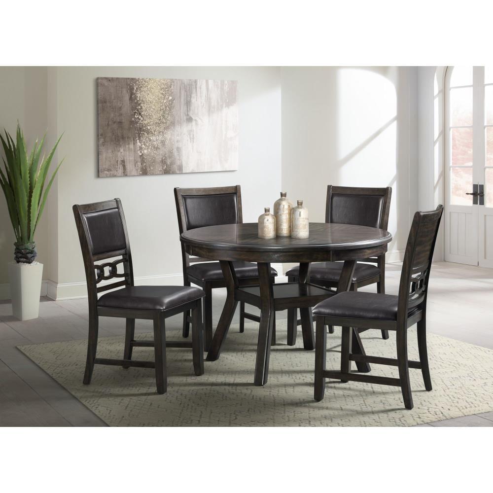 5pc Taylor Standard Height Dining Set 4 Faux Leather Side Chairs Walnut - Picket House Furnishings: Round Table, Rubberwood Frame, Foam Upholstery