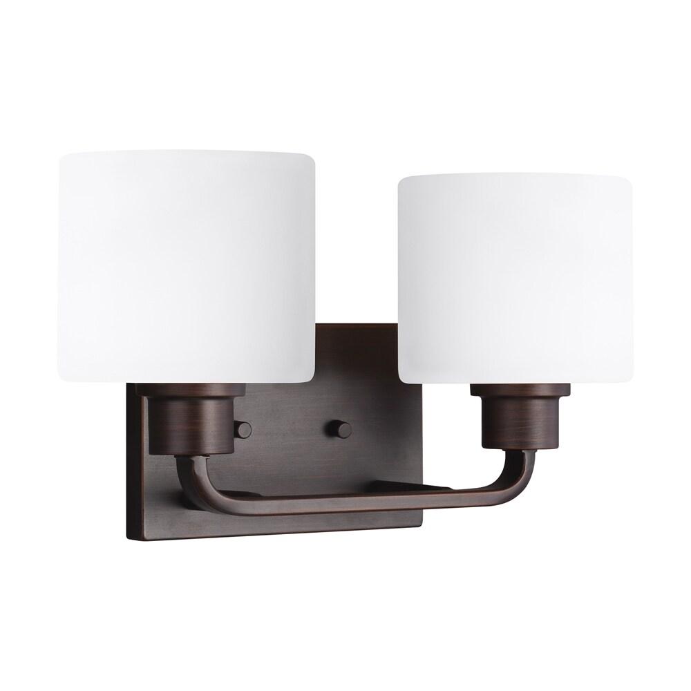 Canfield 14.25 in. 2-Light Burnt Sienna Minimalist Modern Wall Bathroom Vanity Light with Etched White Glass Shades