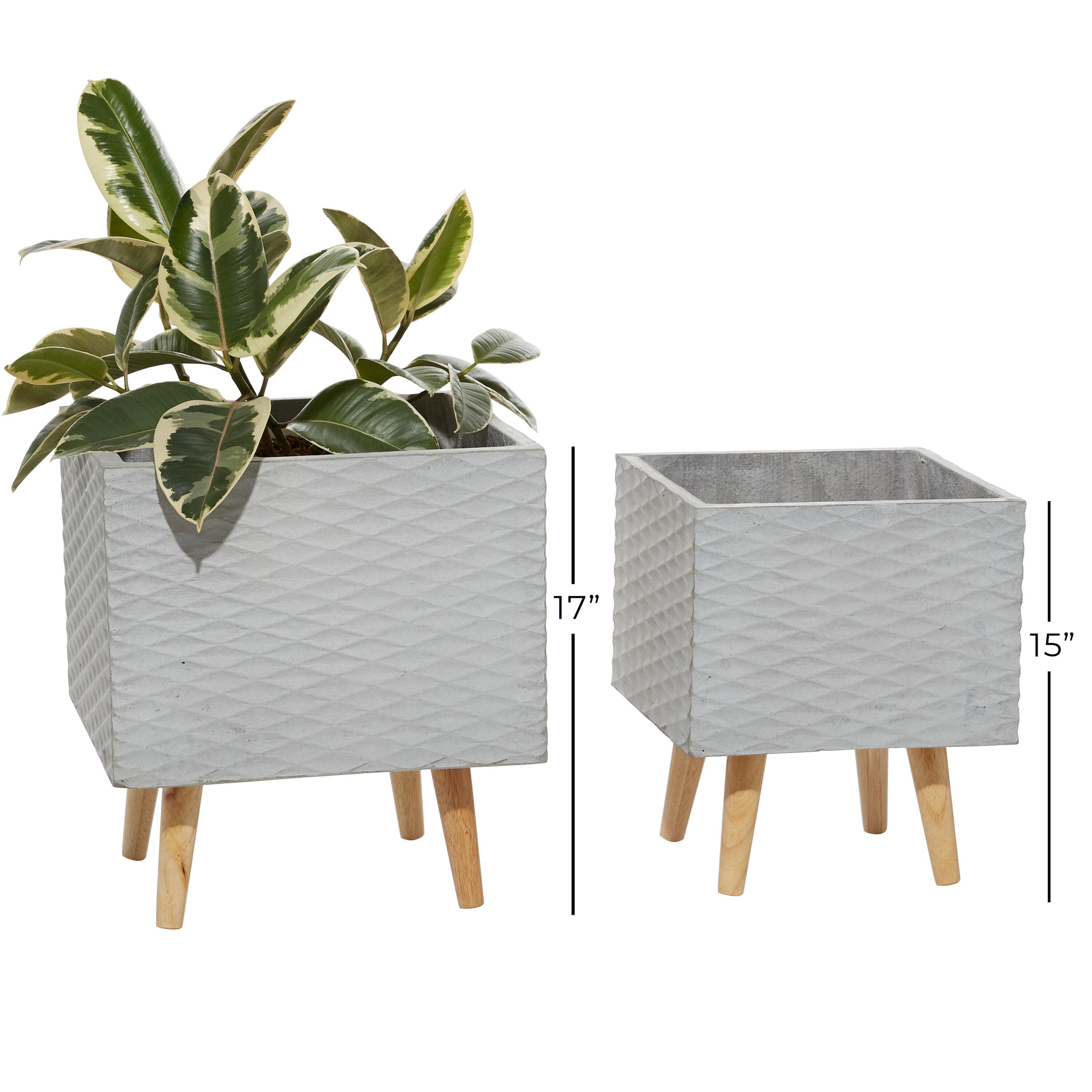 DecMode 15", 17" Gray Ceramic Contemporary Planter, 2 - Pieces