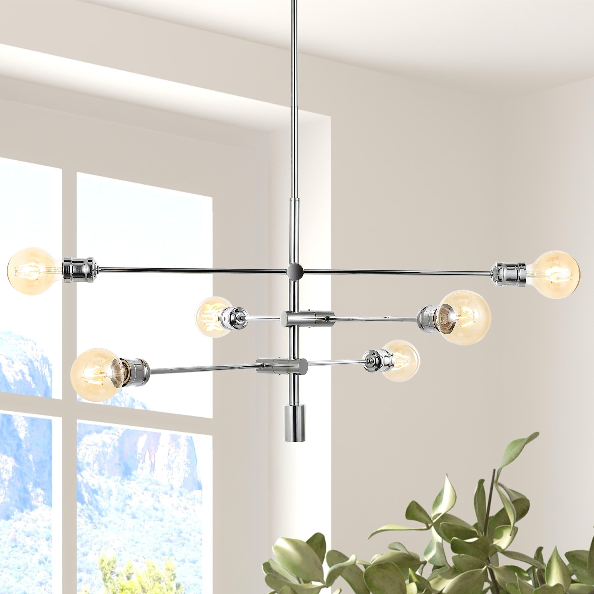 Atlas 36" 6-Light Modern Vintage Iron Arm-Adjustable LED Chandelier, Chrome