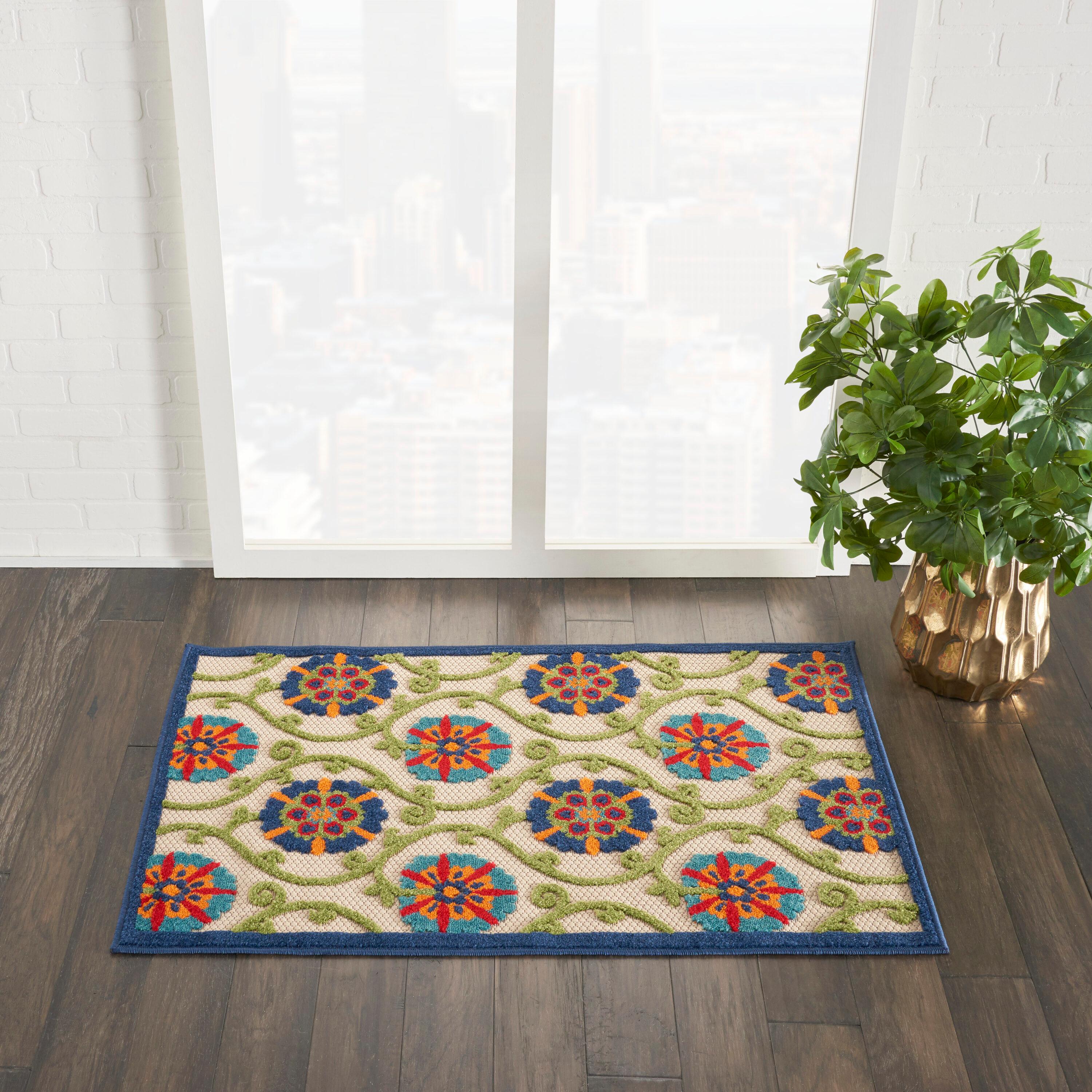 Nourison Aloha Contemporary Floral Flatweave High-Low Indoor Outdoor Area Rug Blue/Multicolor 2'8" x 4'