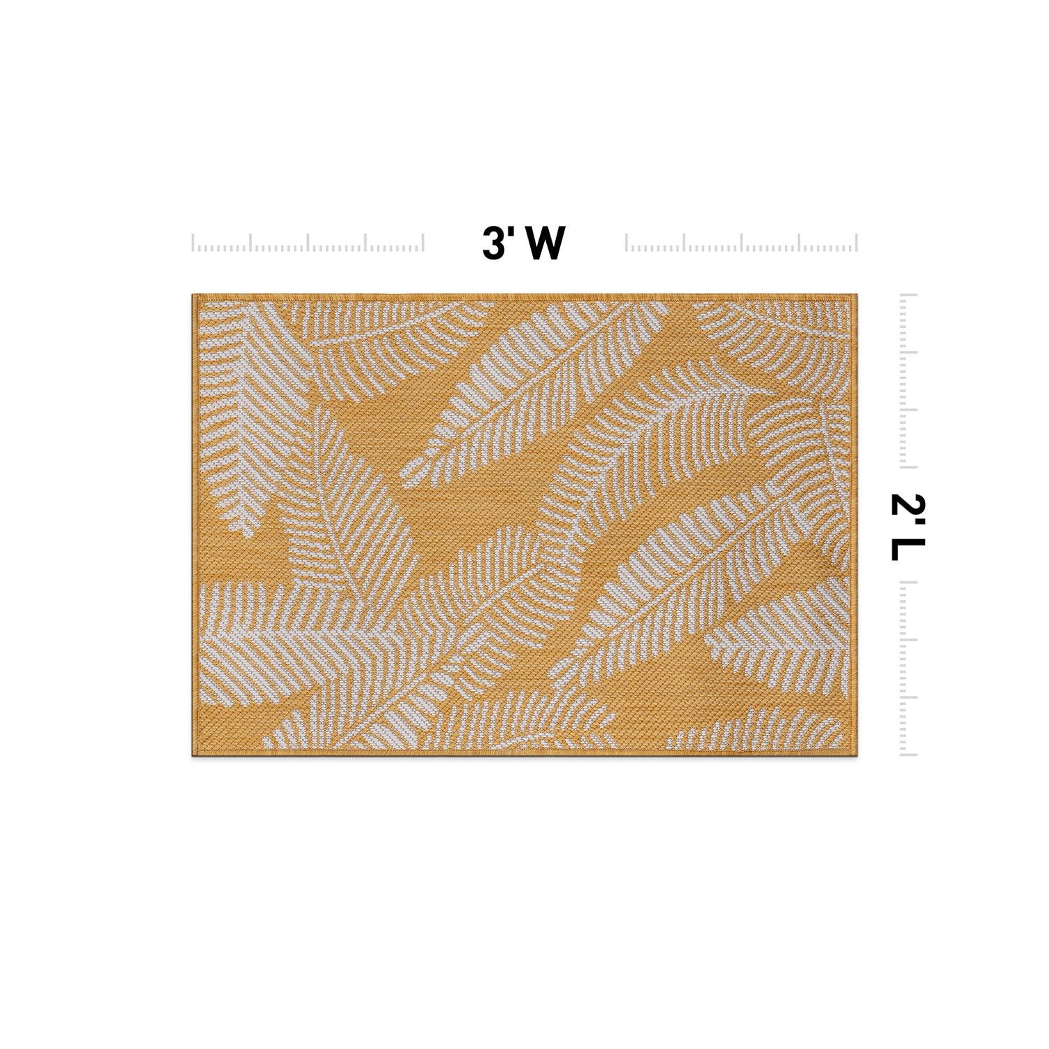 World Rug Gallery Distressed Palm Leaves Textured Flat Weave Indoor/Outdoor Area Rug - YELLOW 2'x3'