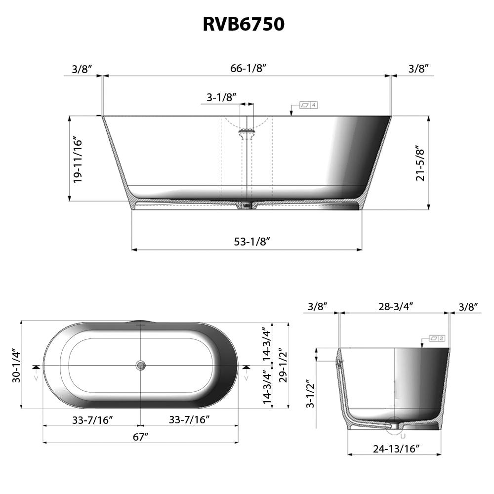 Ruvati 67-inch epiStone Solid Surface Oval Freestanding Bath Tub Omnia Matte