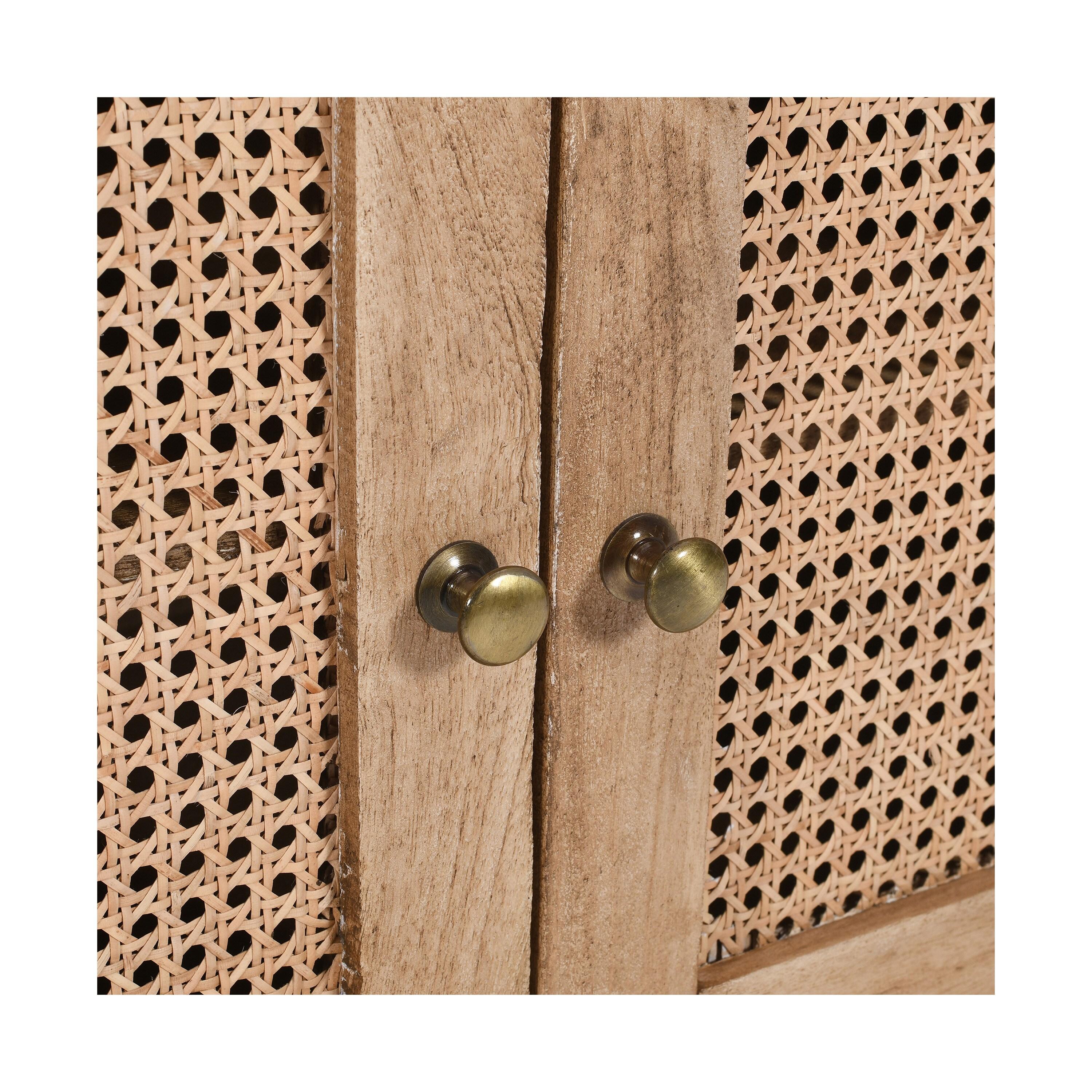 The Urban Port 30" Nightstand Table Rattan Cabinet Doors and Drawer Fronts Sandblasted Brown Mango Wood Brown
