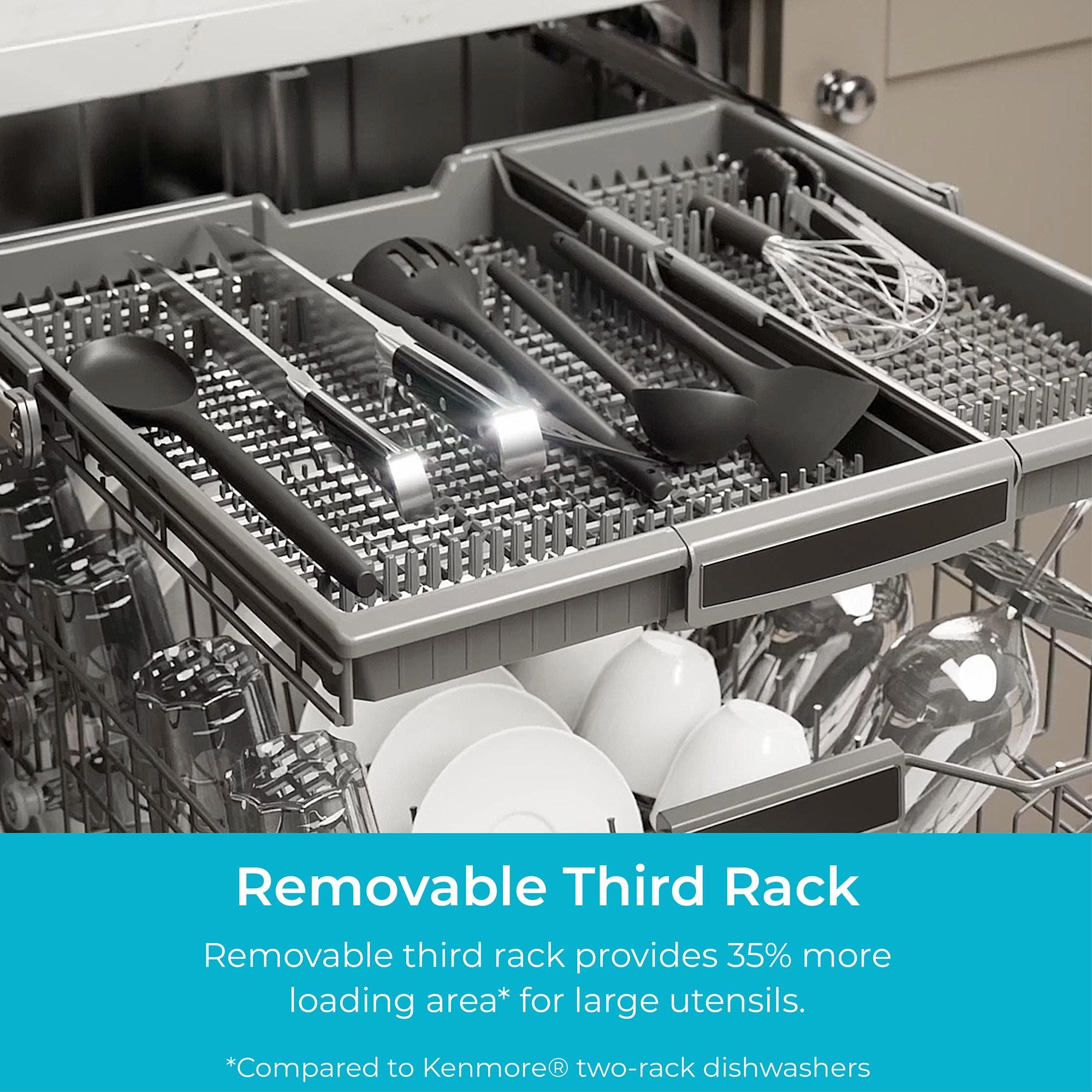 Kenmore 24" Built-In Stainless Steel Tub Dishwasher with EasyFlex 3rd Rack, SmartWash, UltraWash Plus, TurboDry, and MoreSpace Adjustable Rack, Energy Star Certified, Black