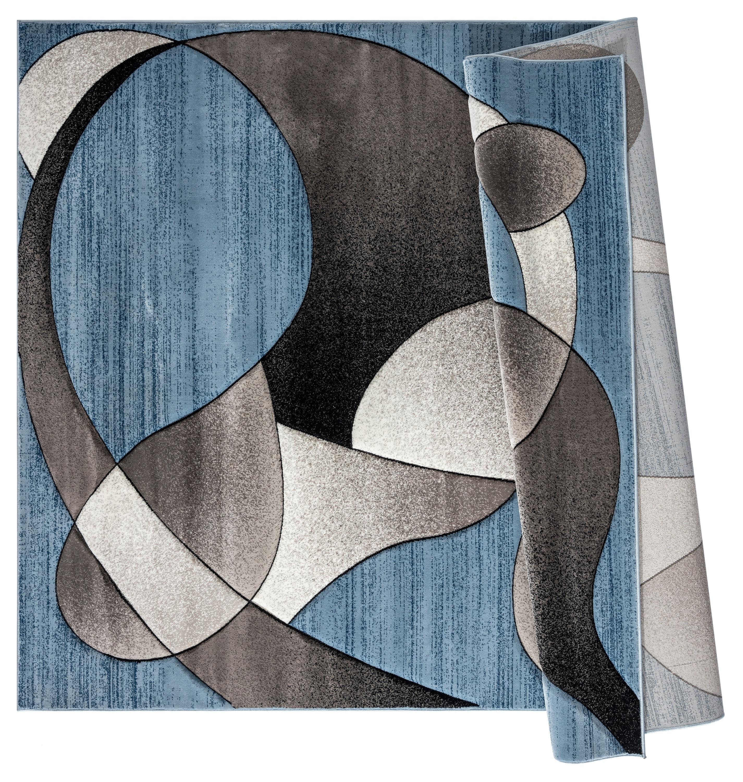 MDA Rug Imports Rhodes Collection Abstract Designed Area Rug Blue 2'5'' X 3'9'' 2' x 3' Living Room,Bedroom,Dining Room Rectangle