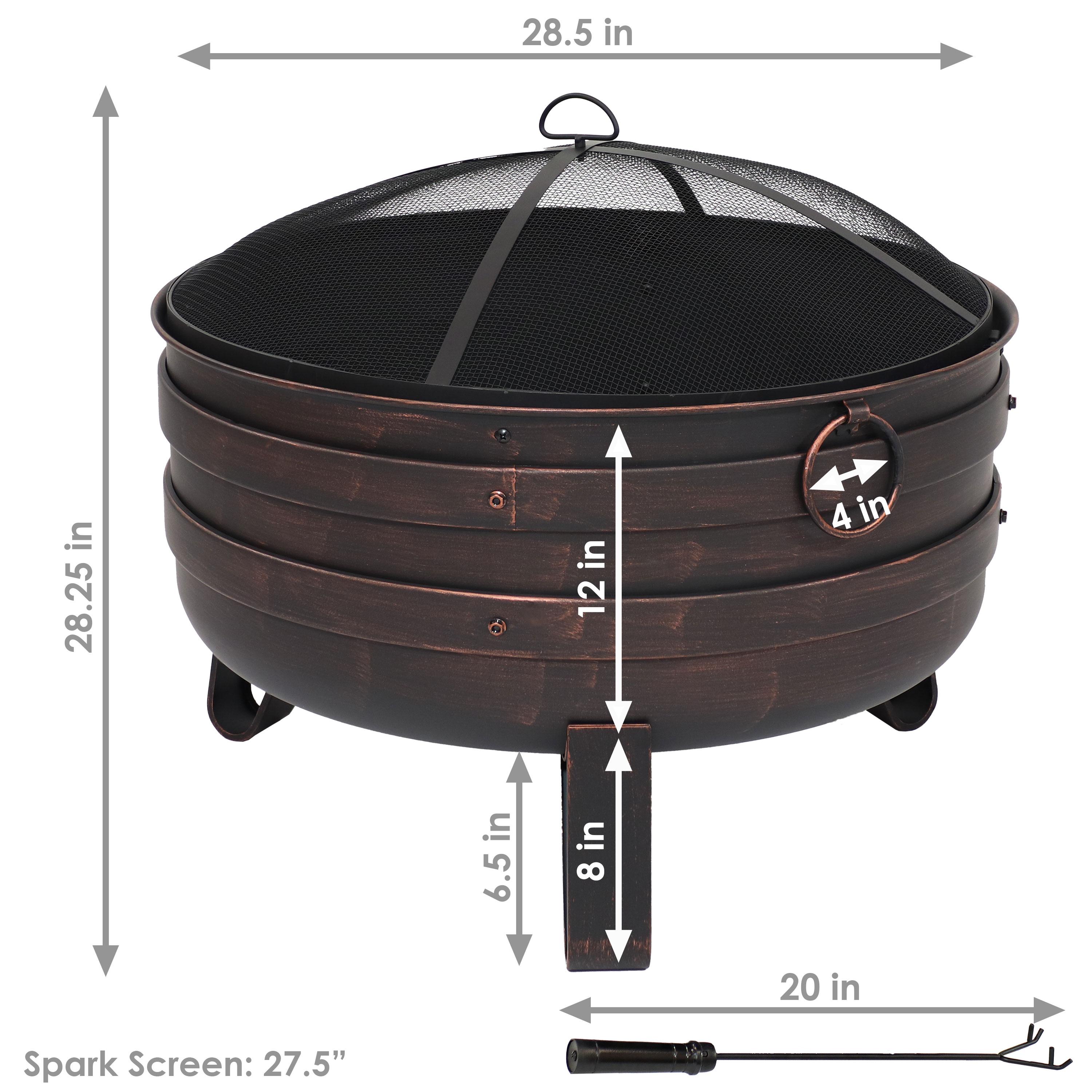 28.5" Bronze Steel Cauldron Fire Pit with Spark Screen