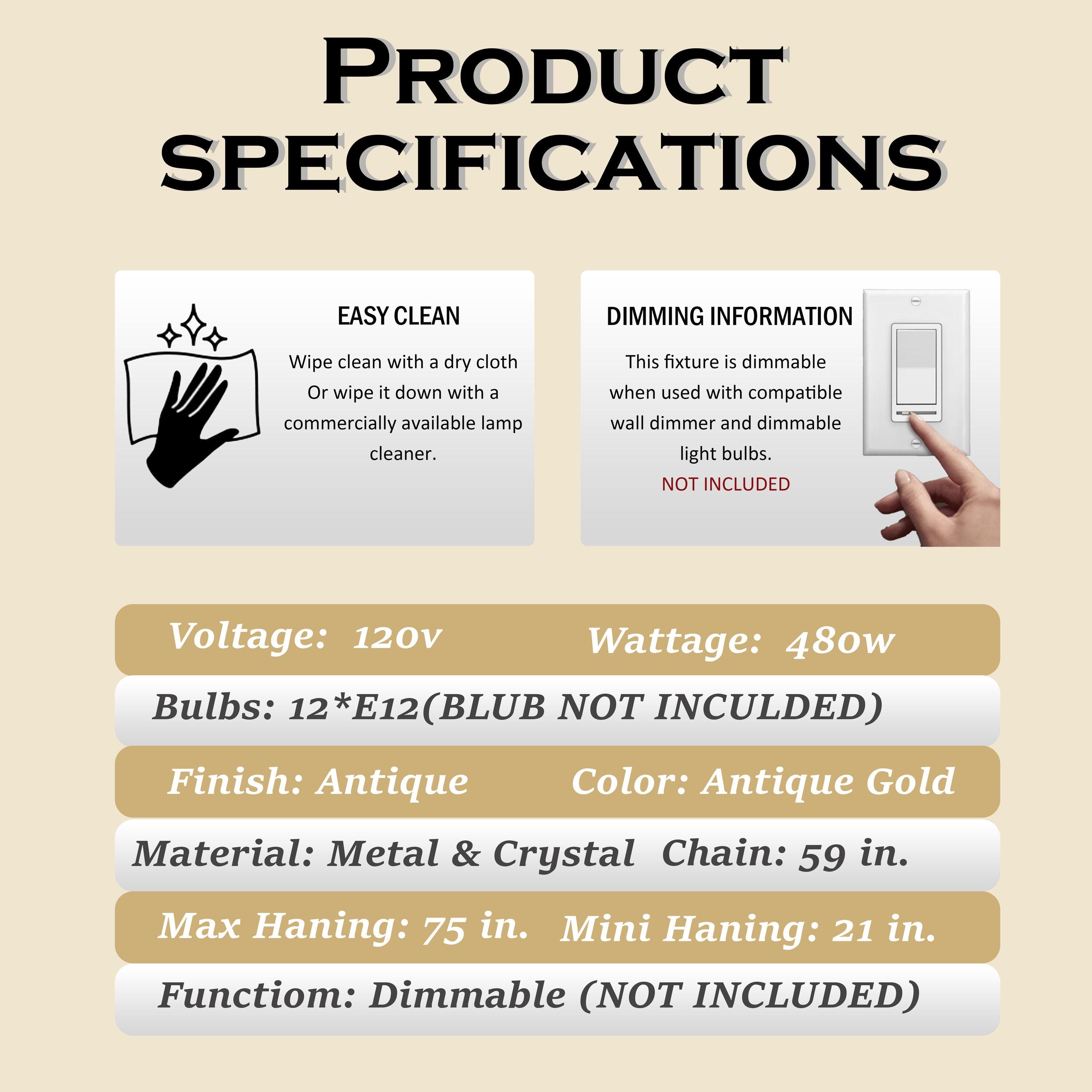 AloaDecor Lighting 12 -Light Antique Gold Modern/contemporary Crystal For Use in Bedrooms, Dining Rooms, Foyers, Kitchens, Living Rooms Chandelier