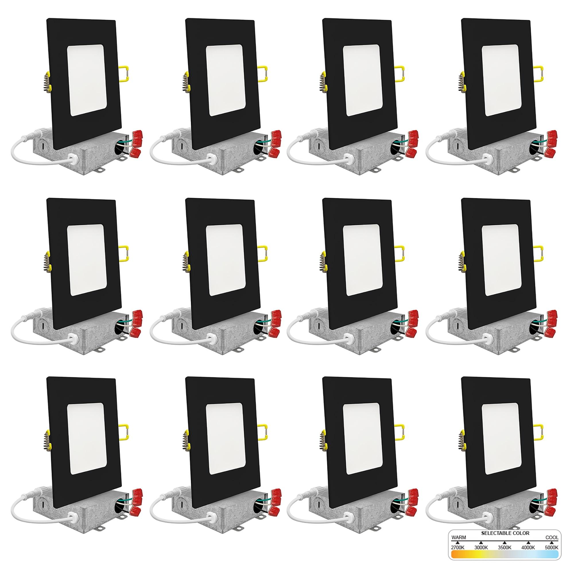 4 in. Slim Canless Square LED Recessed Light 12W 5CCT Dimmable IC Rated 550LM Black Trim 12PK