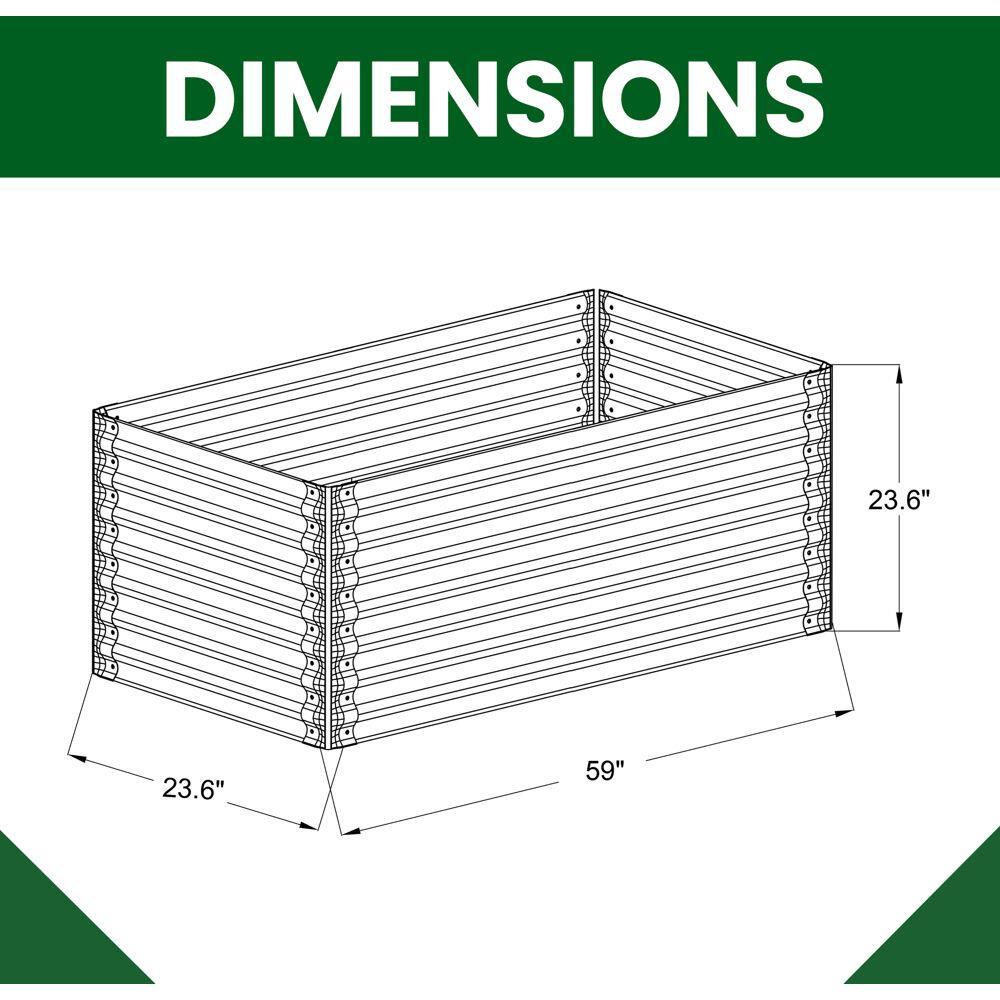 Hanover 59" Gray Galvanized Steel Raised Garden Bed