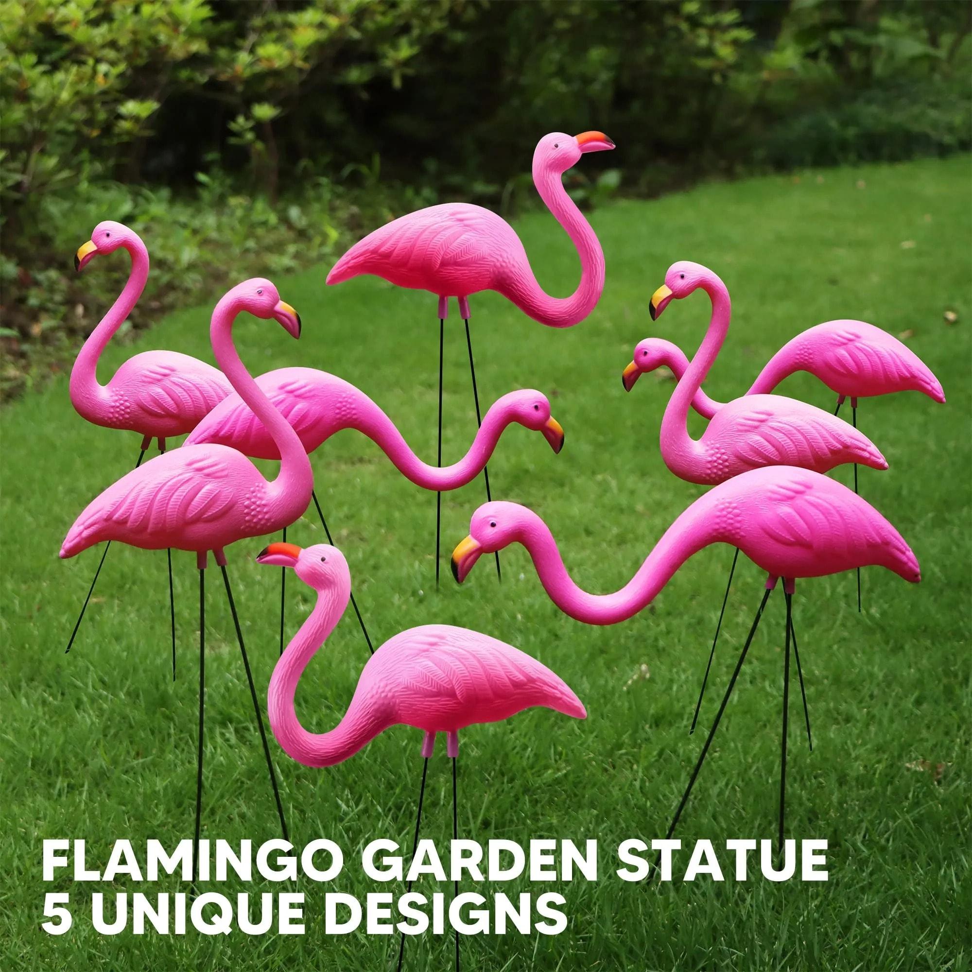 SYNCFUN 10 Pack Small Yard Flamingos Ornament Stakes Mini Pink Flamingo Yard Decor  (3-10IN)