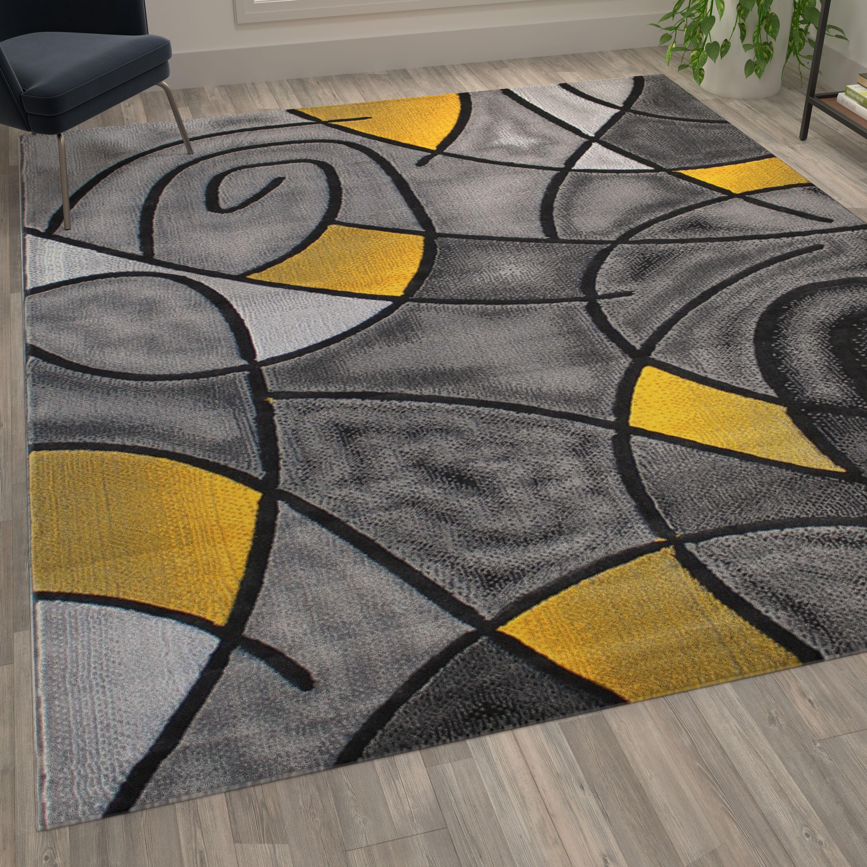 Reversible Abstract Yellow Synthetic 8' x 10' Area Rug