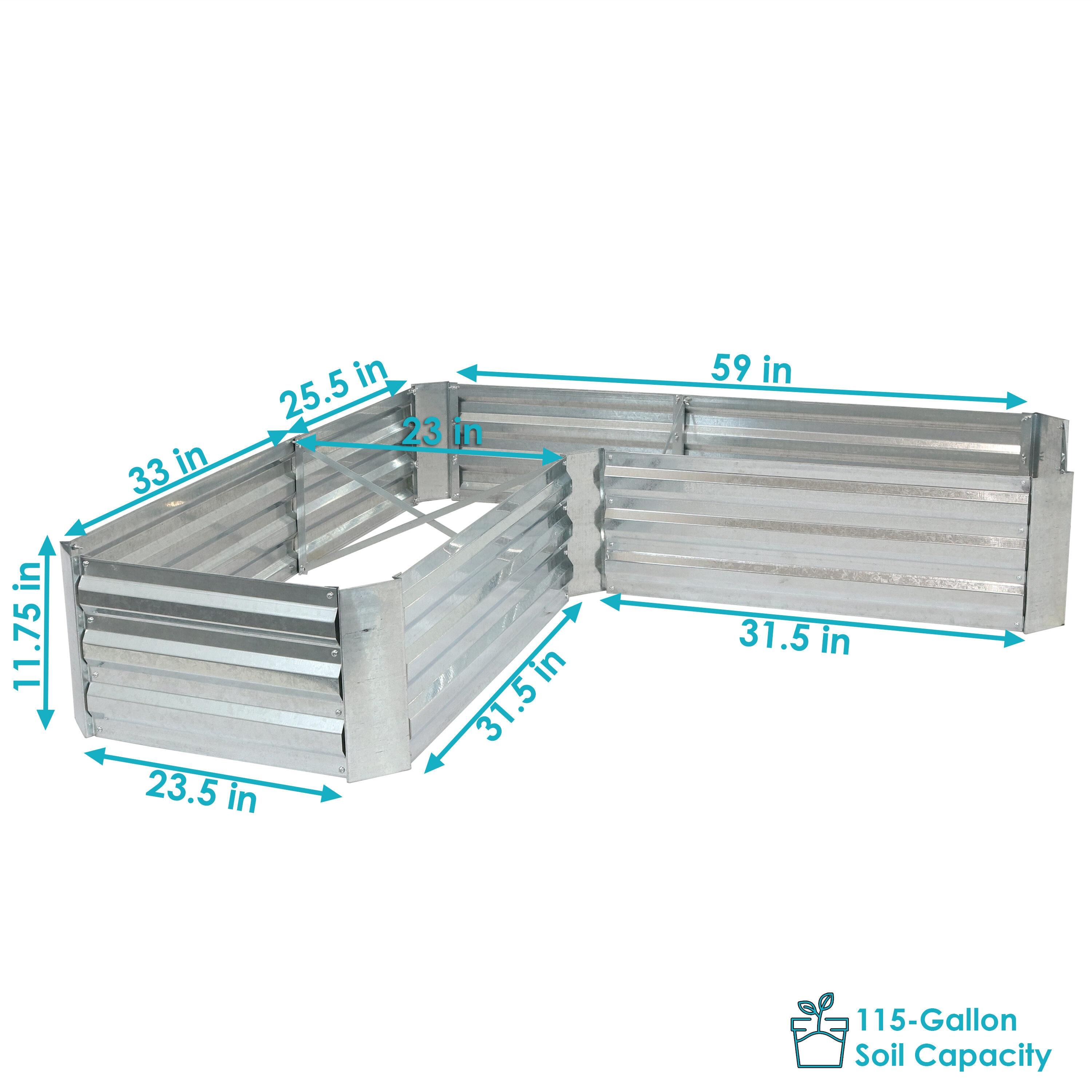 Sunnydaze Outdoor Galvanized Steel L-Shaped Raised Garden Bed for Plants, Vegetables, and Flowers - 59.5" - Silver