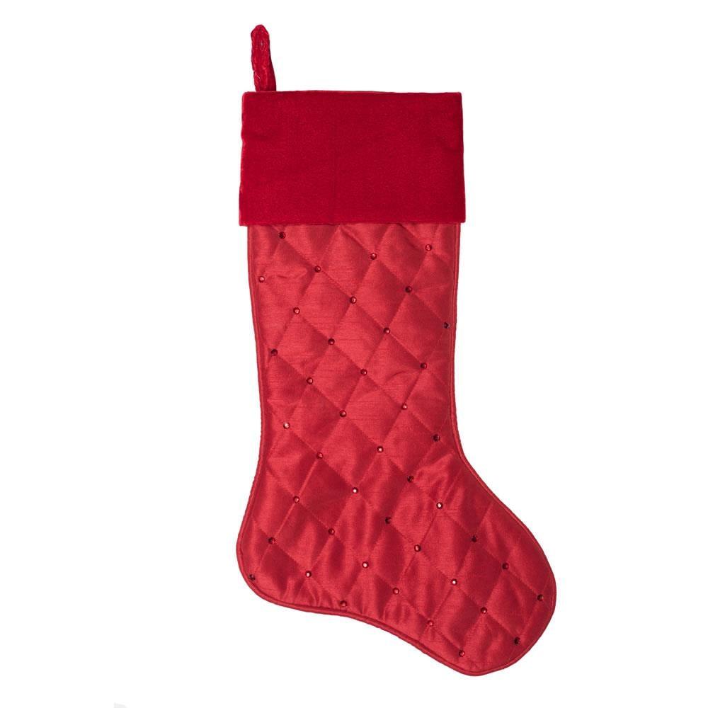 Vickerman 21" Red Quilt Stitch Jewel Christmas Stocking