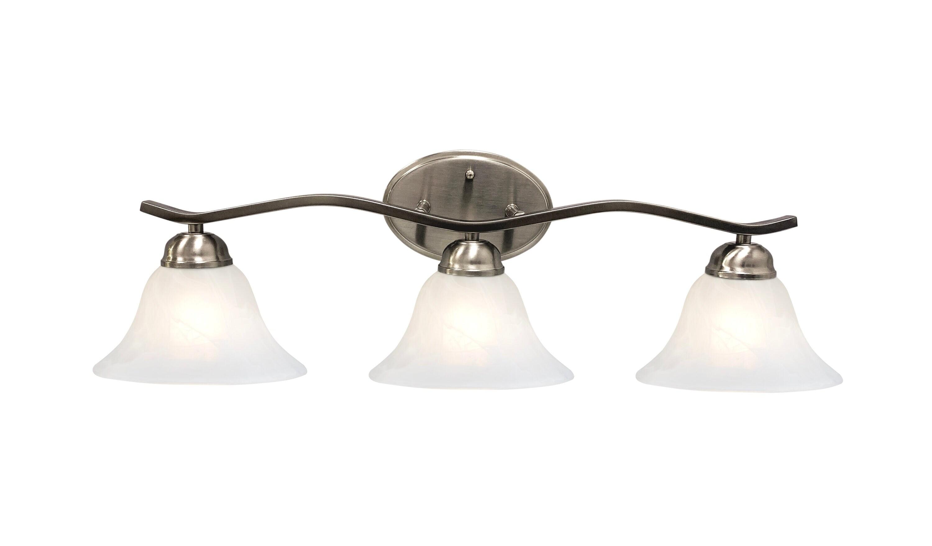 26.25" Satin Nickel Vanity Light with Alabaster Glass Shades