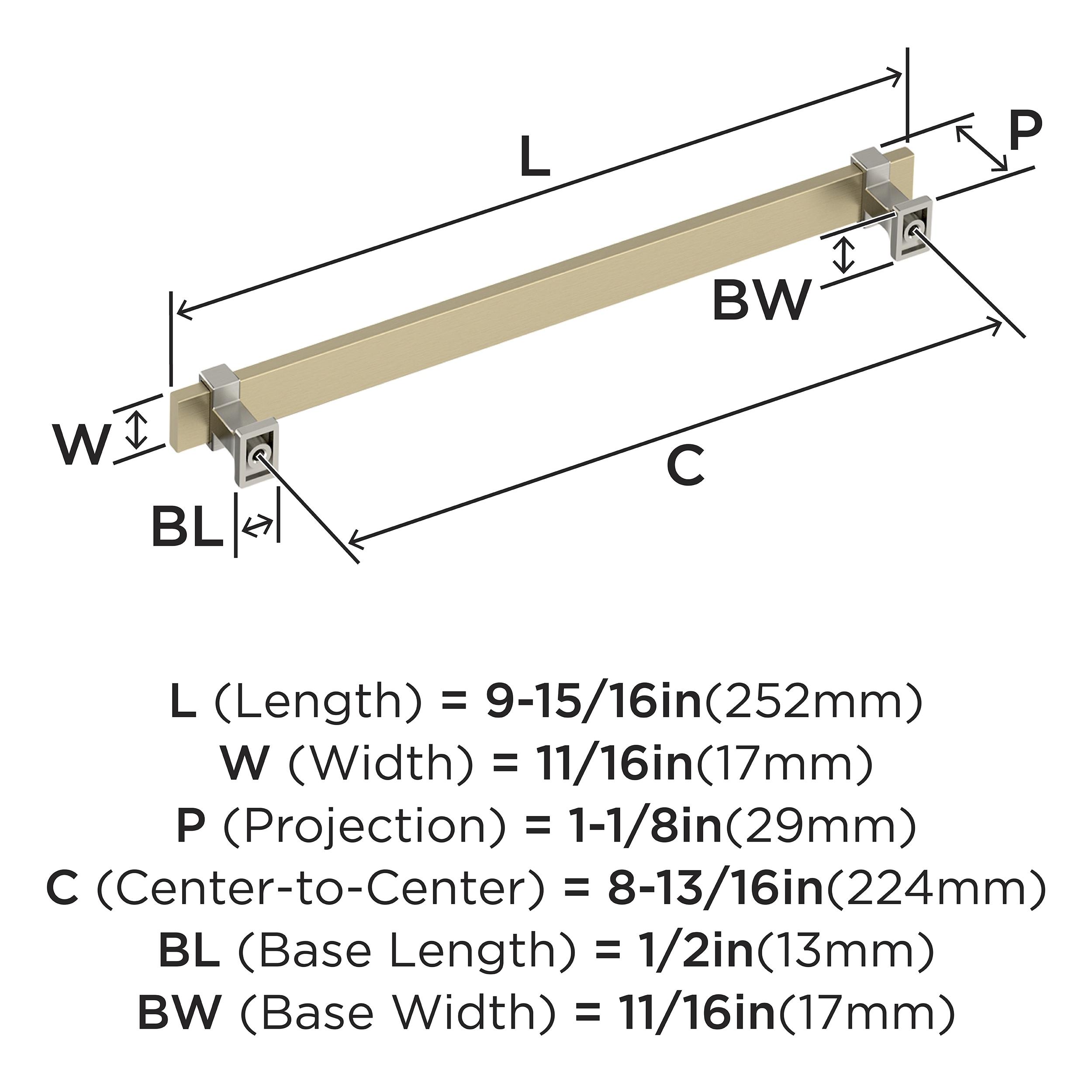 Amerock Overton 8-13/16 inch (224mm) Center-to-Center Golden Champagne/Satin Nickel Cabinet Pull