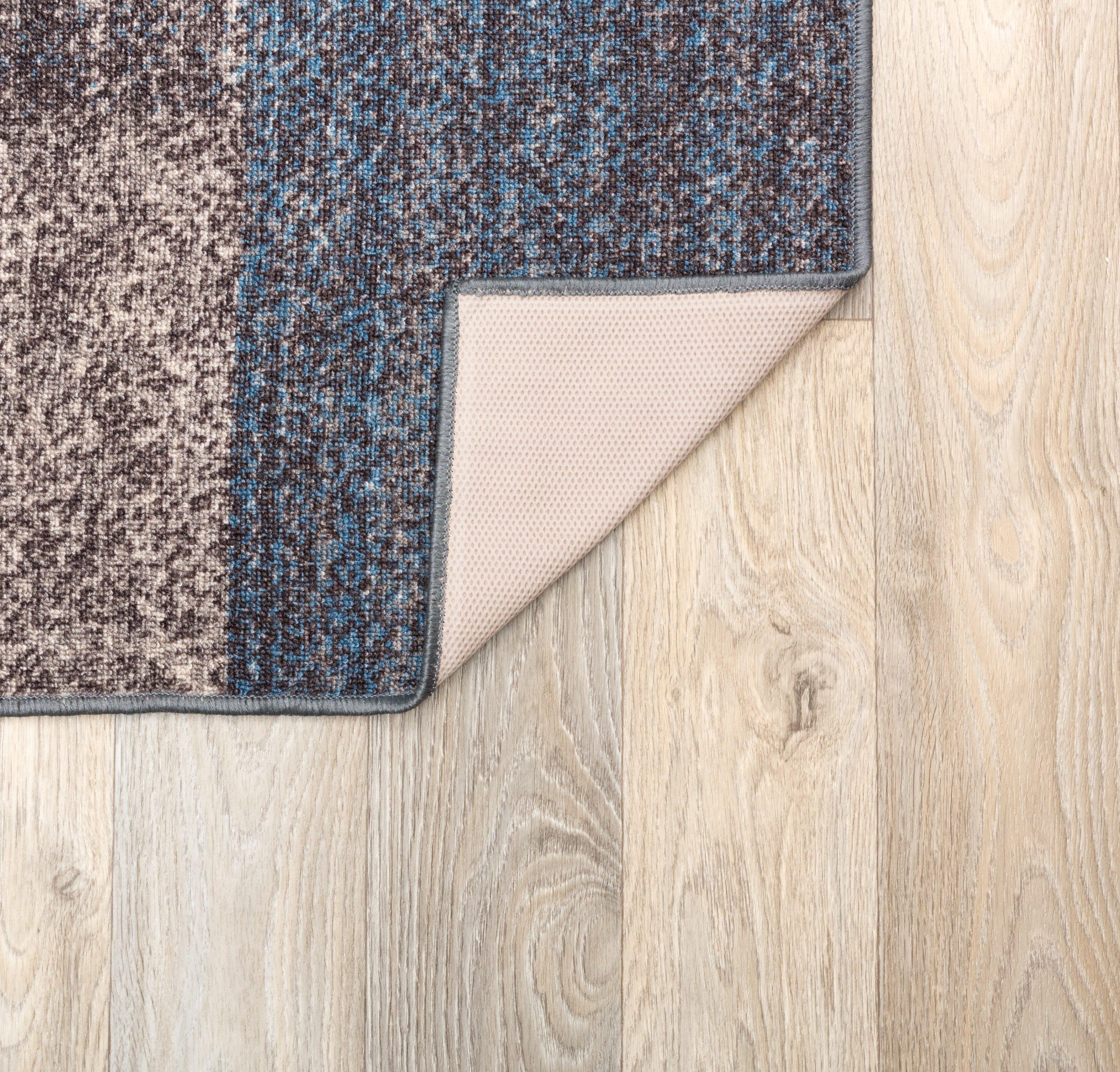 World Rug Gallery Modern Boxes Design Non-slip (Non-skid) Blue 22" x 84" Indoor Runner Rug:  Low Pile Area Rug