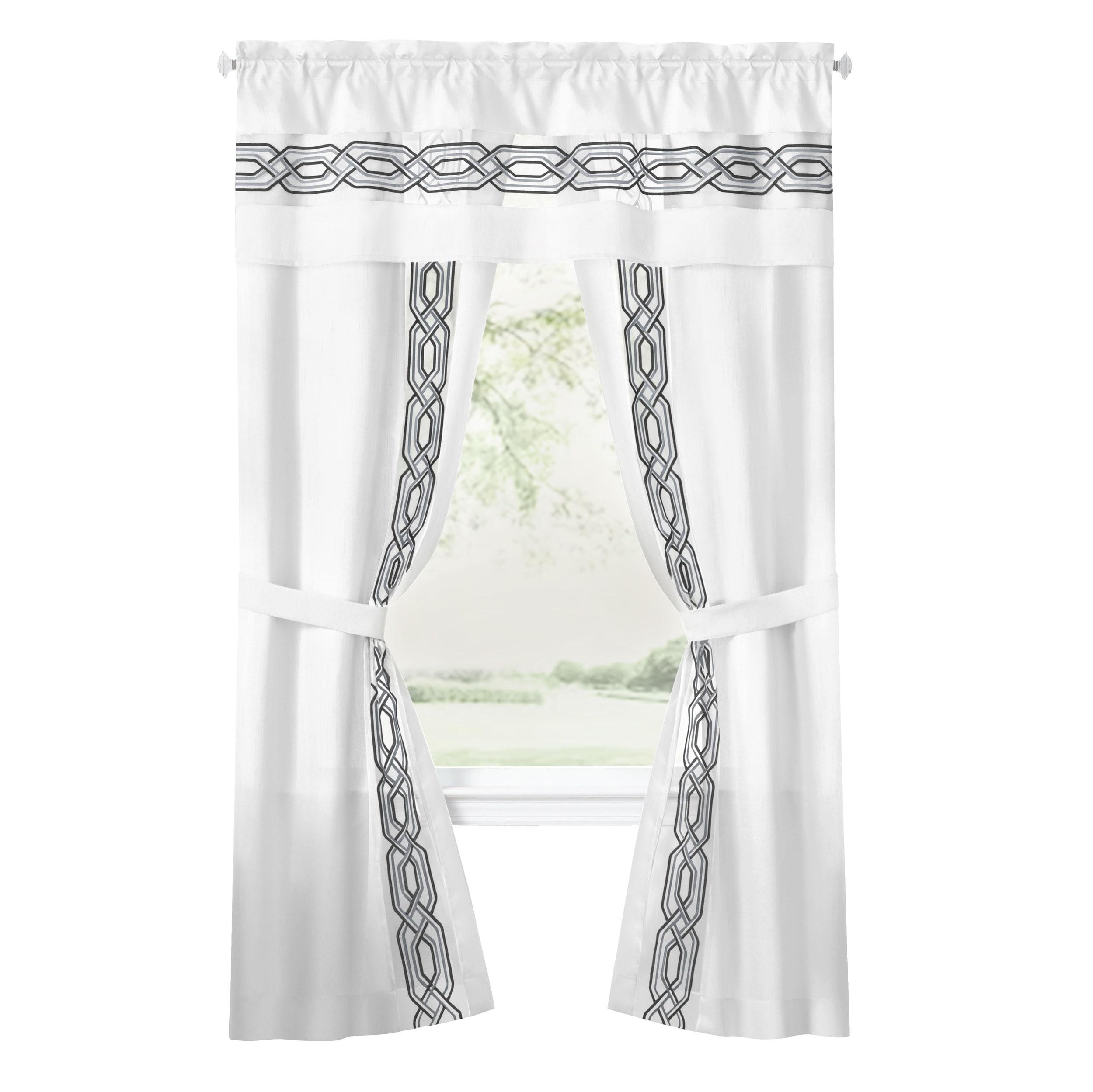 Achim Paige Rod Pocket 5 Piece Light Filtering Curtain Set, White, 55" x 63"