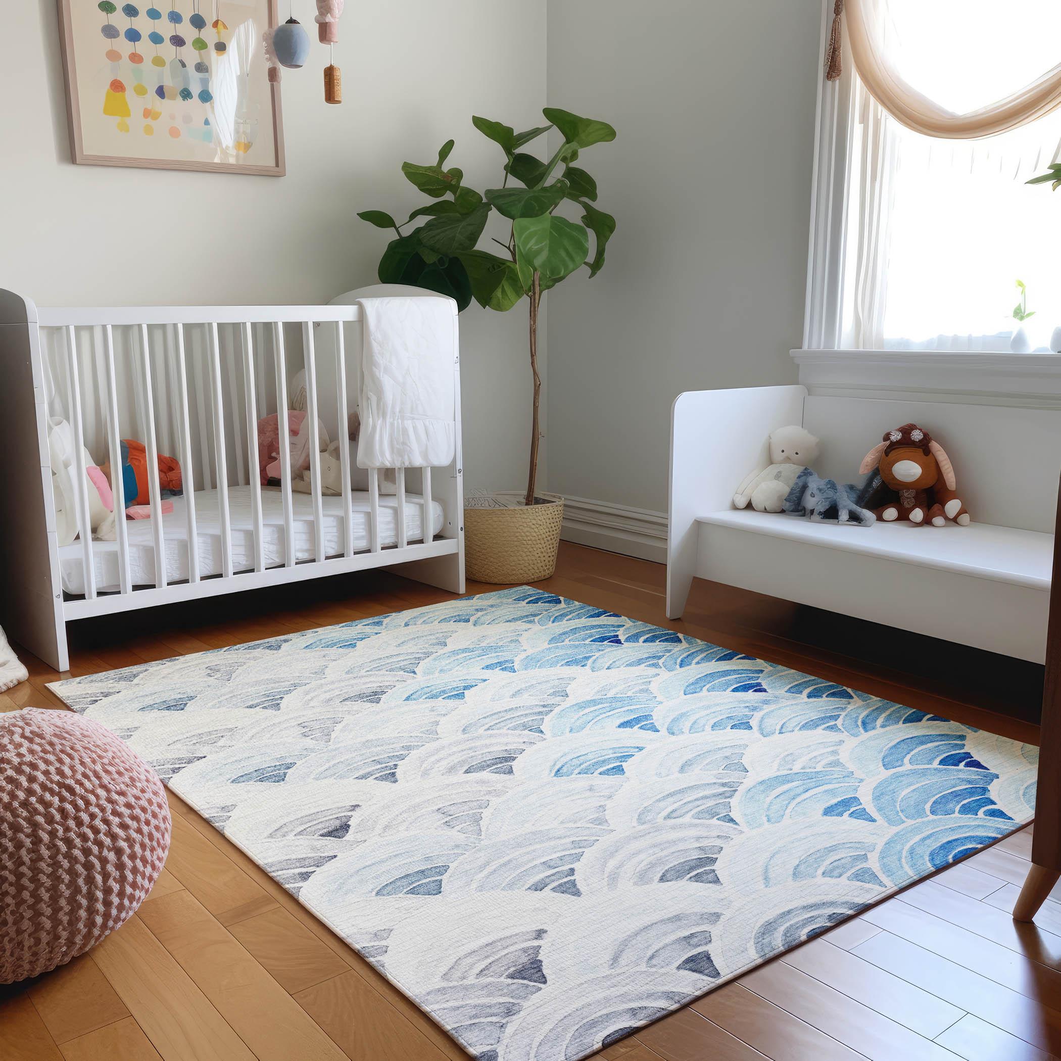 Blue Rectangular Washable Synthetic Rug 2'6" x 3'10"