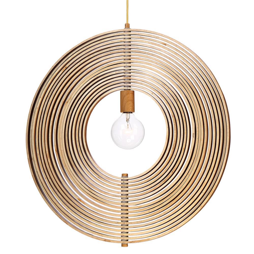 Brown Wood Globe Pendant Light with Natural Wood Shade
