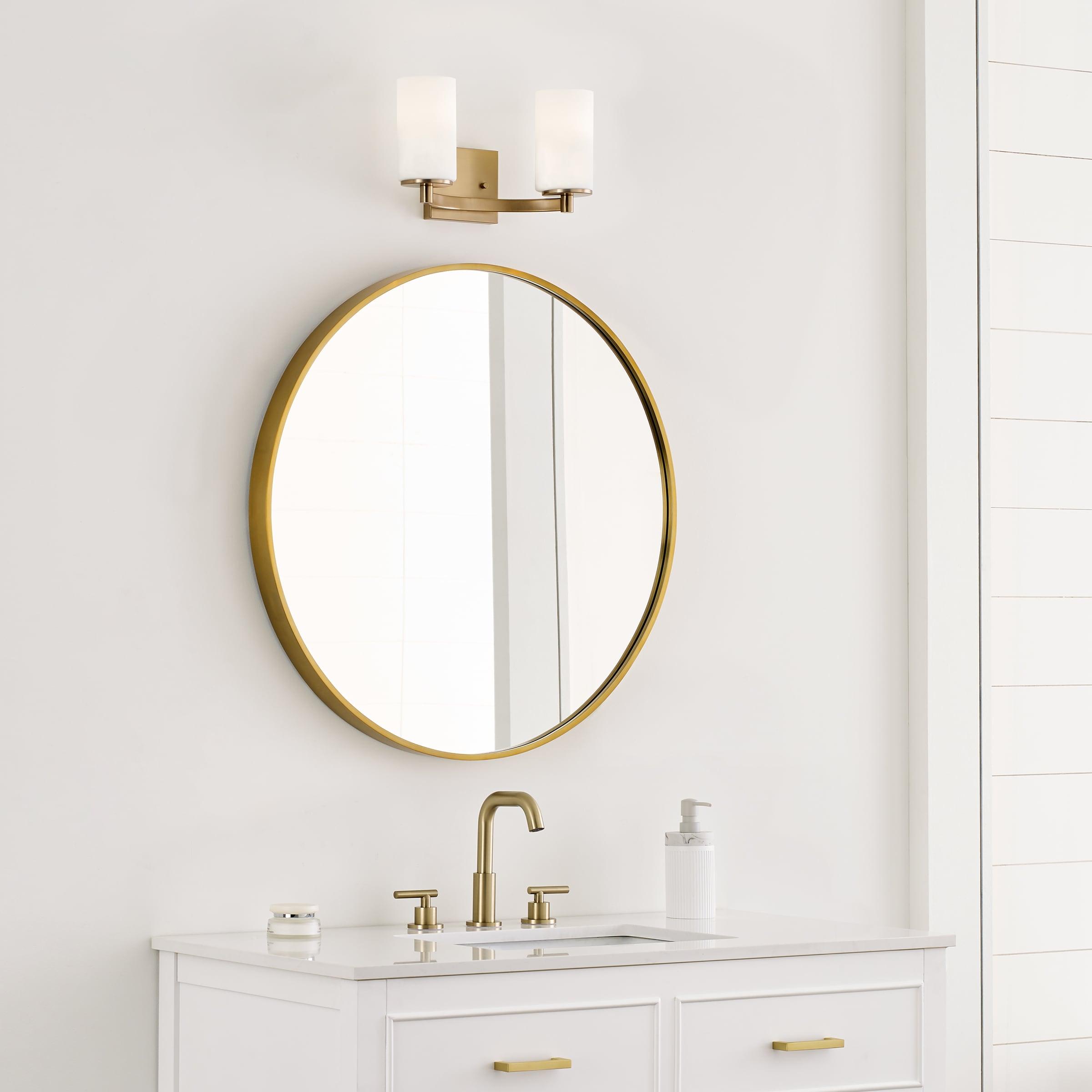 Hettinger Satin Brass 2-Light Vanity with Etched Glass Shades