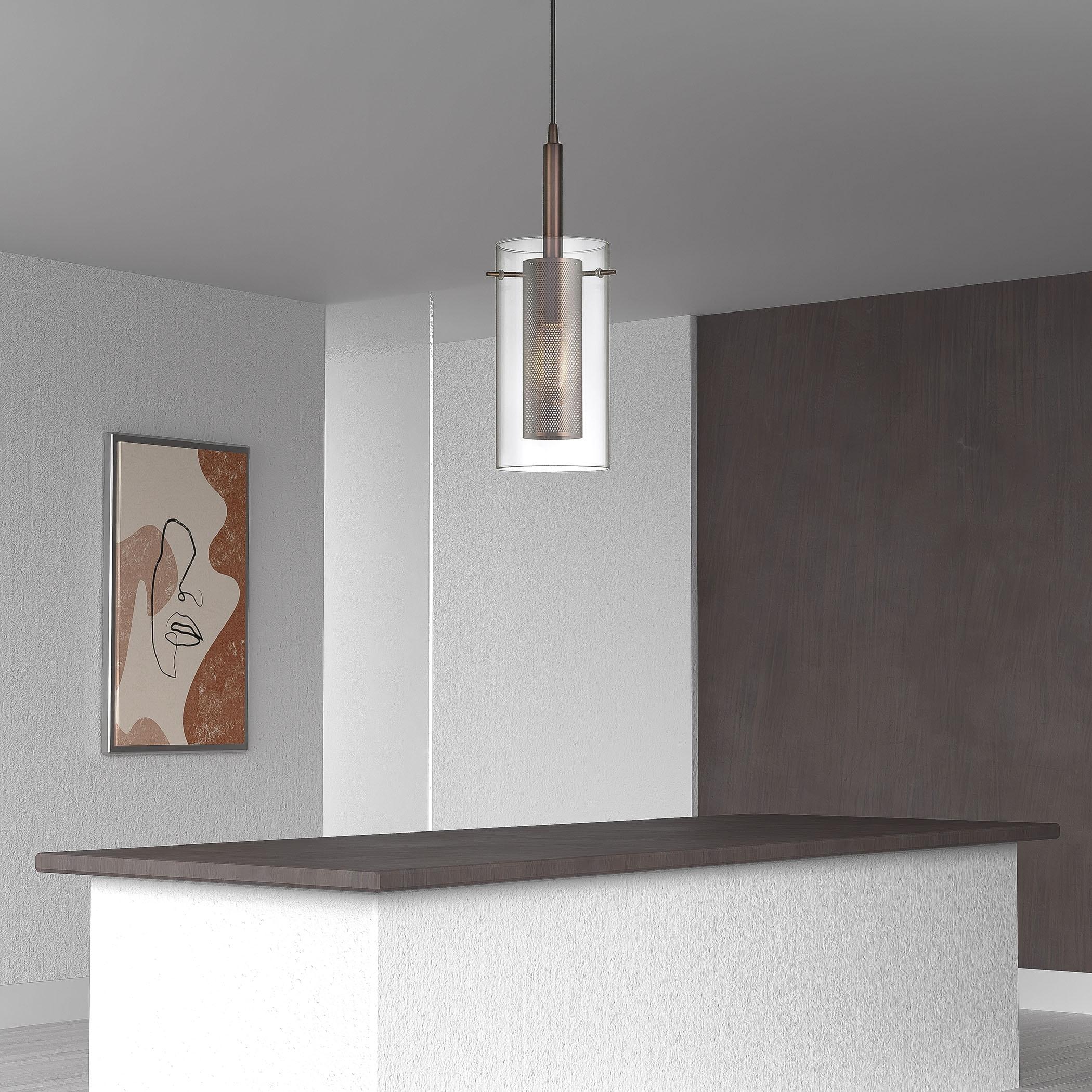 Dainolite 1 Light Metal and Glass Pendant - Oil Brushed Bronze