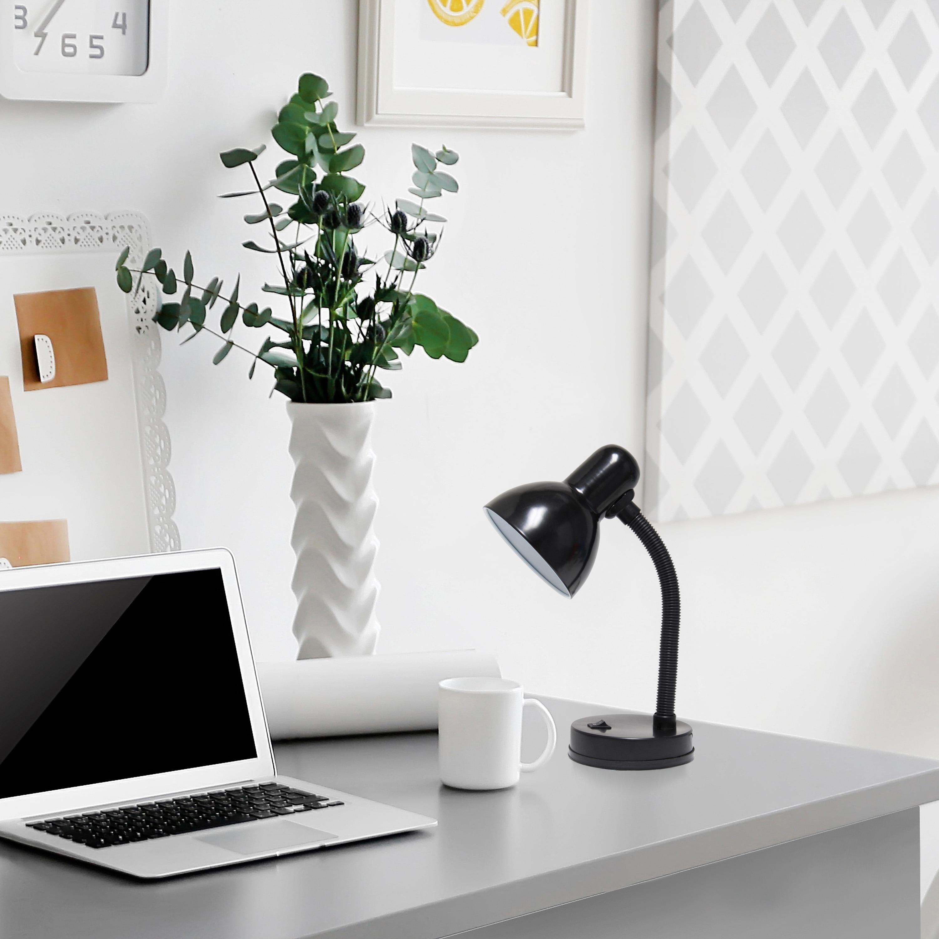 Simple Designs 14.25" Basic Metal Desk Lamp with Flexible Hose Neck (Includes LED Light Bulb) Black