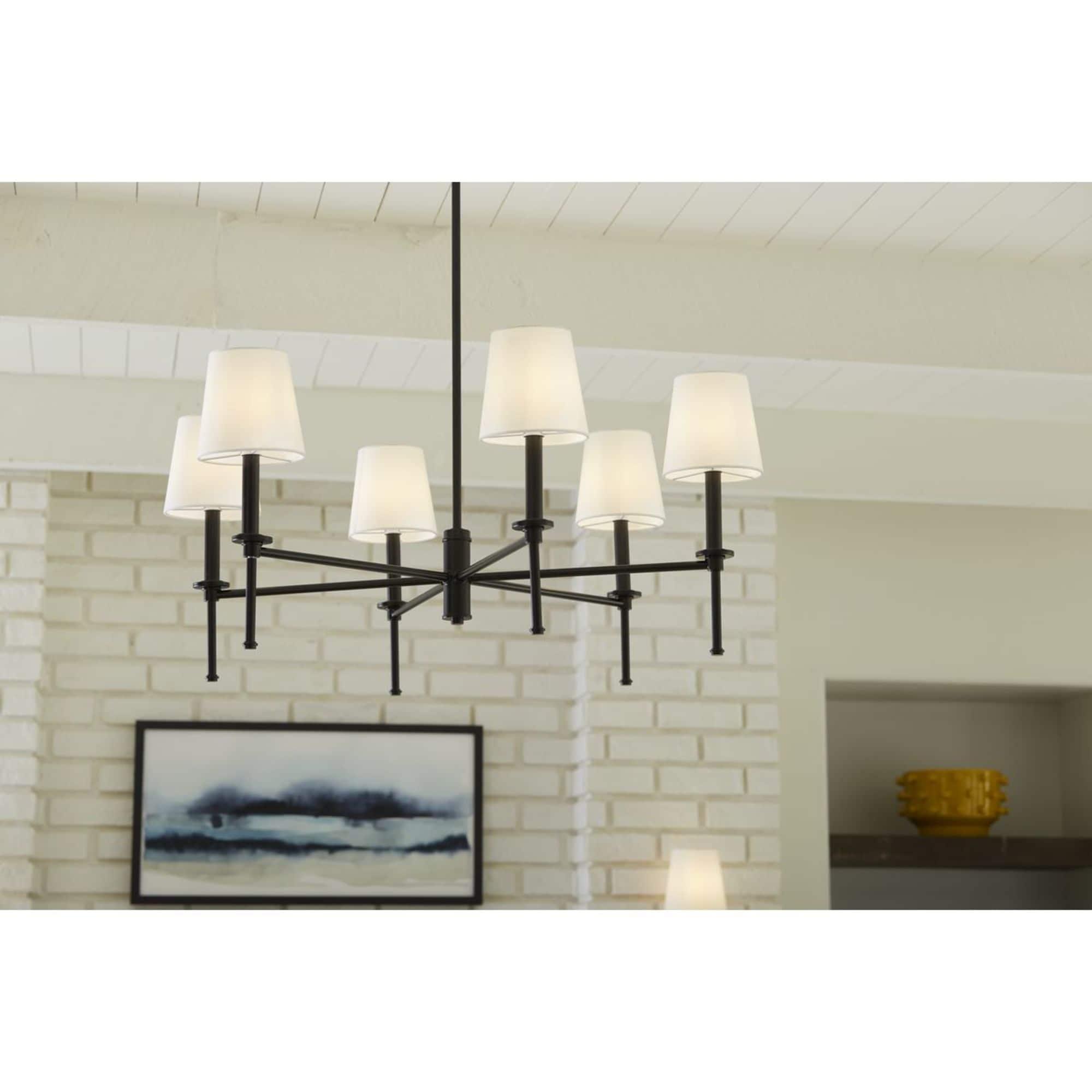 Progress Lighting Elara 6-Light Chandelier, Steel, Matte Black, Clear Glass Shades