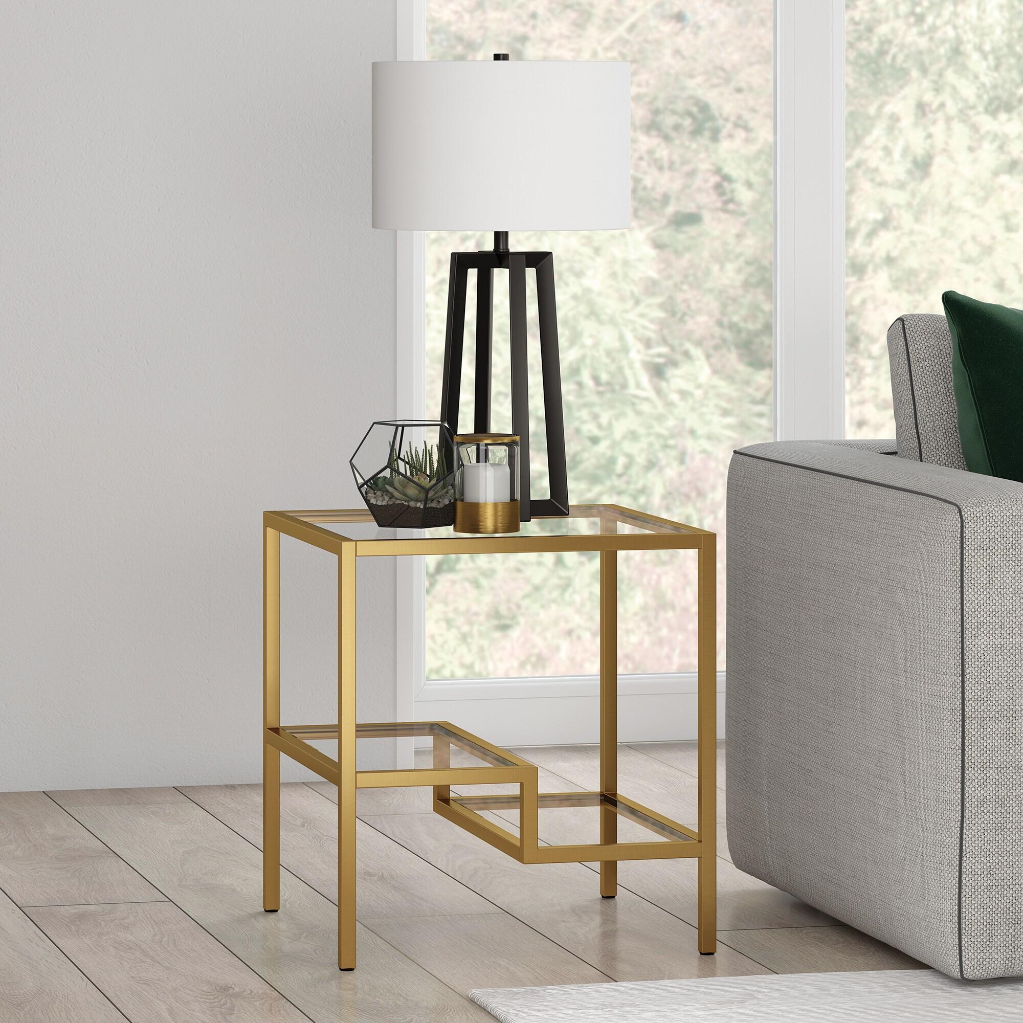 Evelyn&Zoe Lovett 20" Wide Square Side Table, Brass